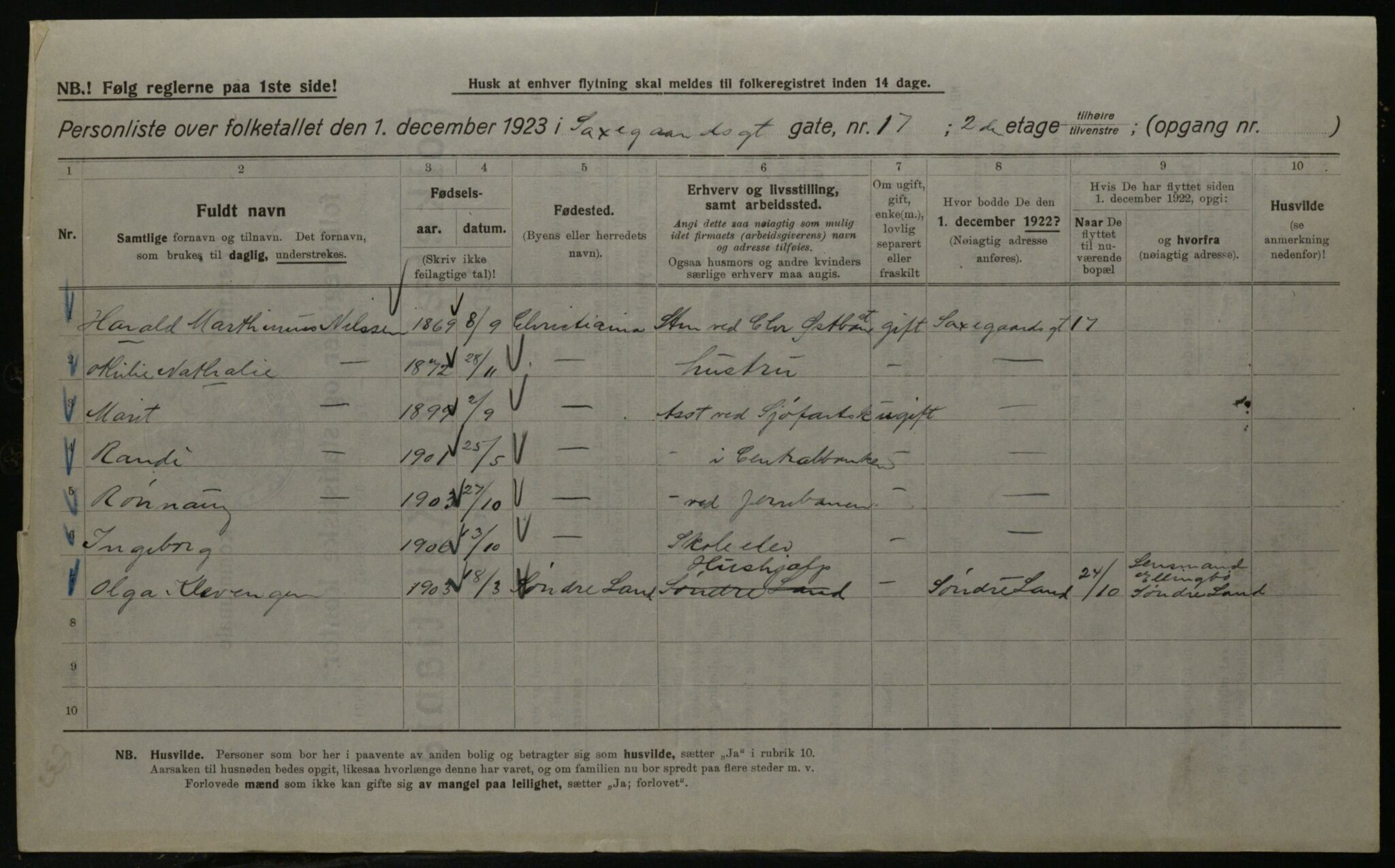 OBA, Kommunal folketelling 1.12.1923 for Kristiania, 1923, s. 99164