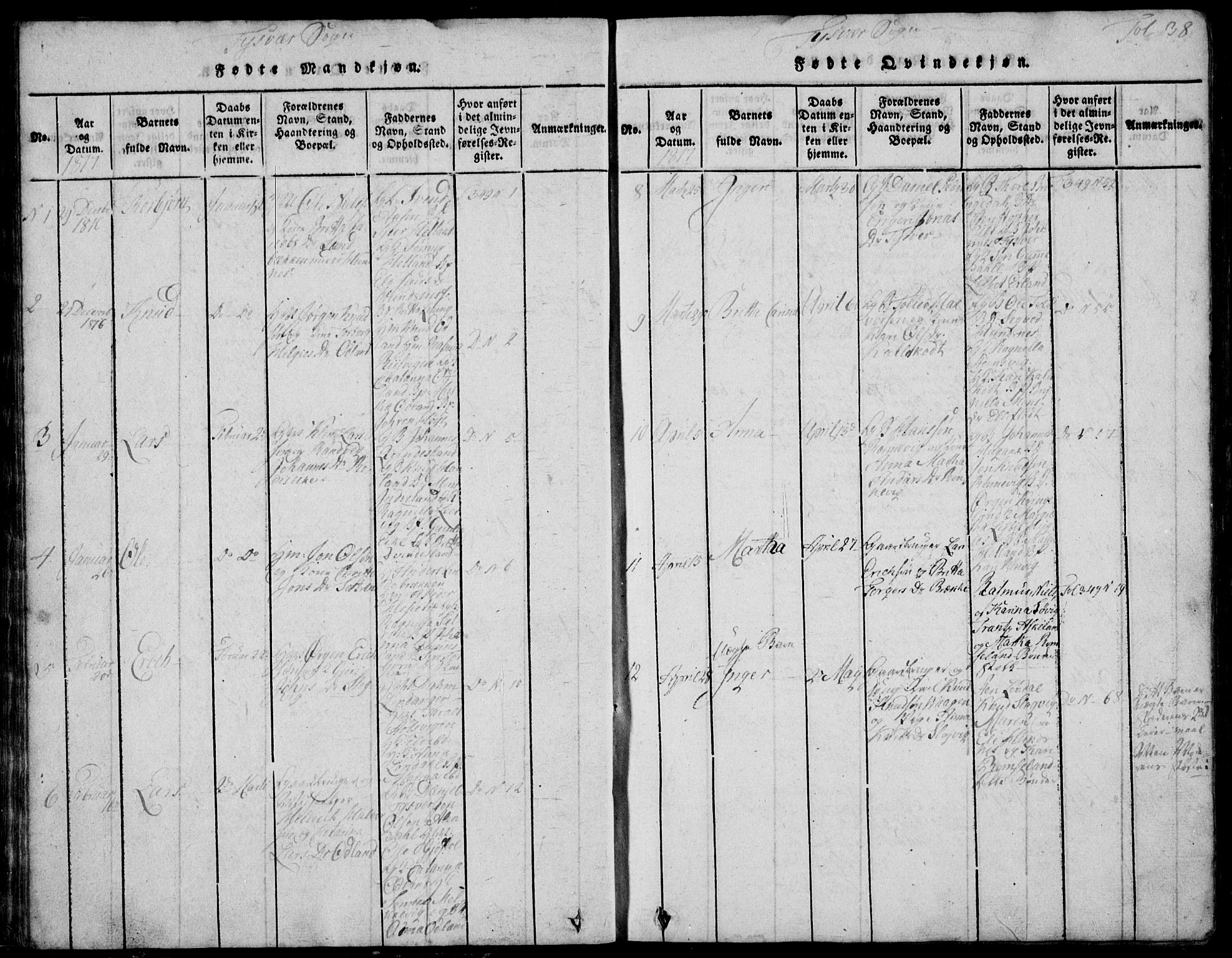 Skjold sokneprestkontor, SAST/A-101847/H/Ha/Hab/L0002: Klokkerbok nr. B 2 /1, 1815-1830, s. 38