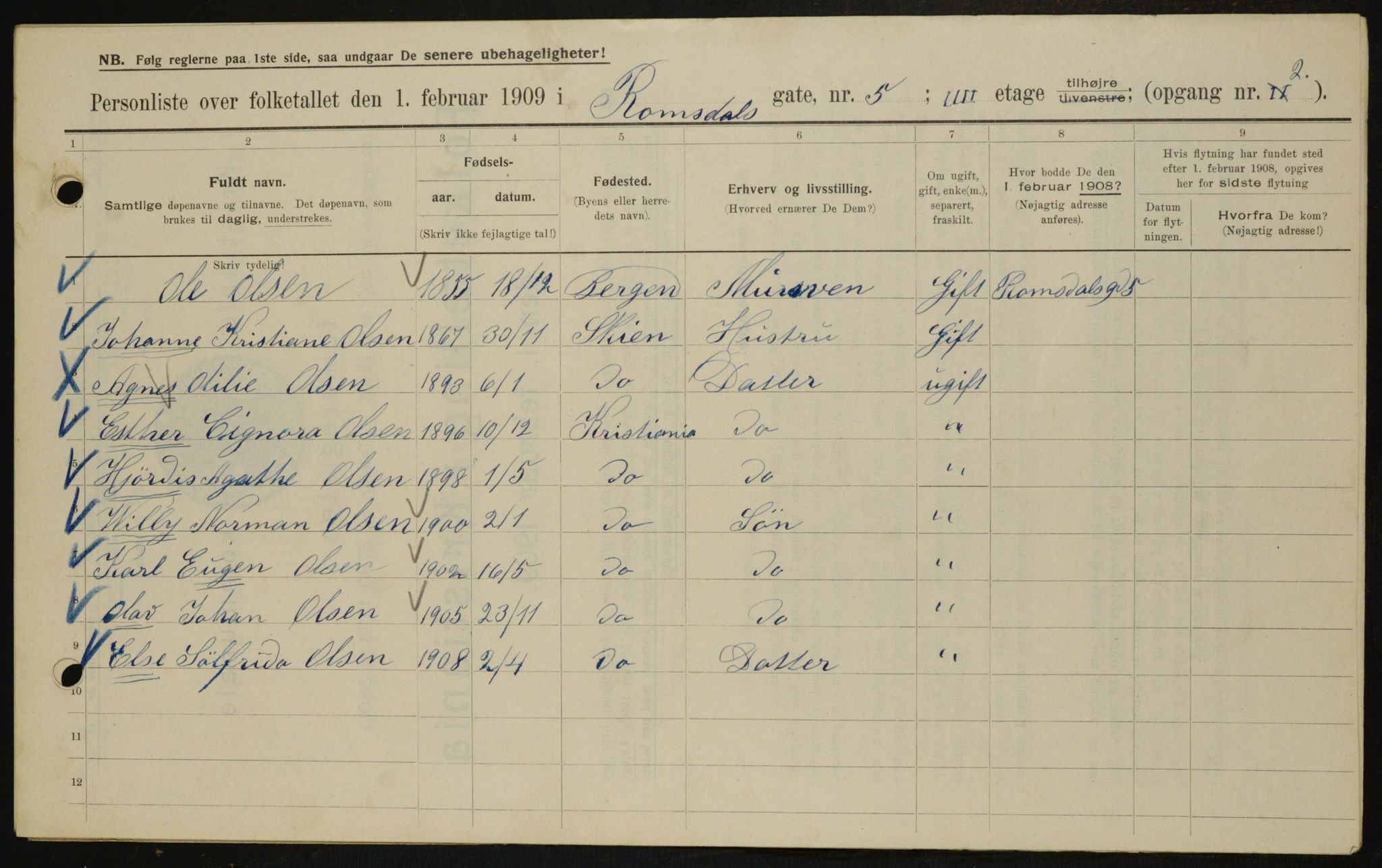 OBA, Kommunal folketelling 1.2.1909 for Kristiania kjøpstad, 1909, s. 75470