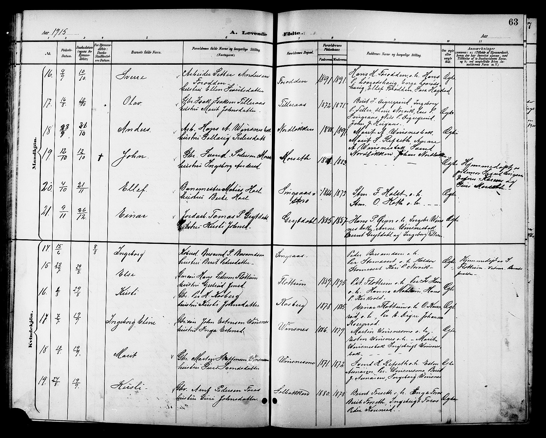 Ministerialprotokoller, klokkerbøker og fødselsregistre - Sør-Trøndelag, SAT/A-1456/688/L1029: Klokkerbok nr. 688C04, 1899-1915, s. 63