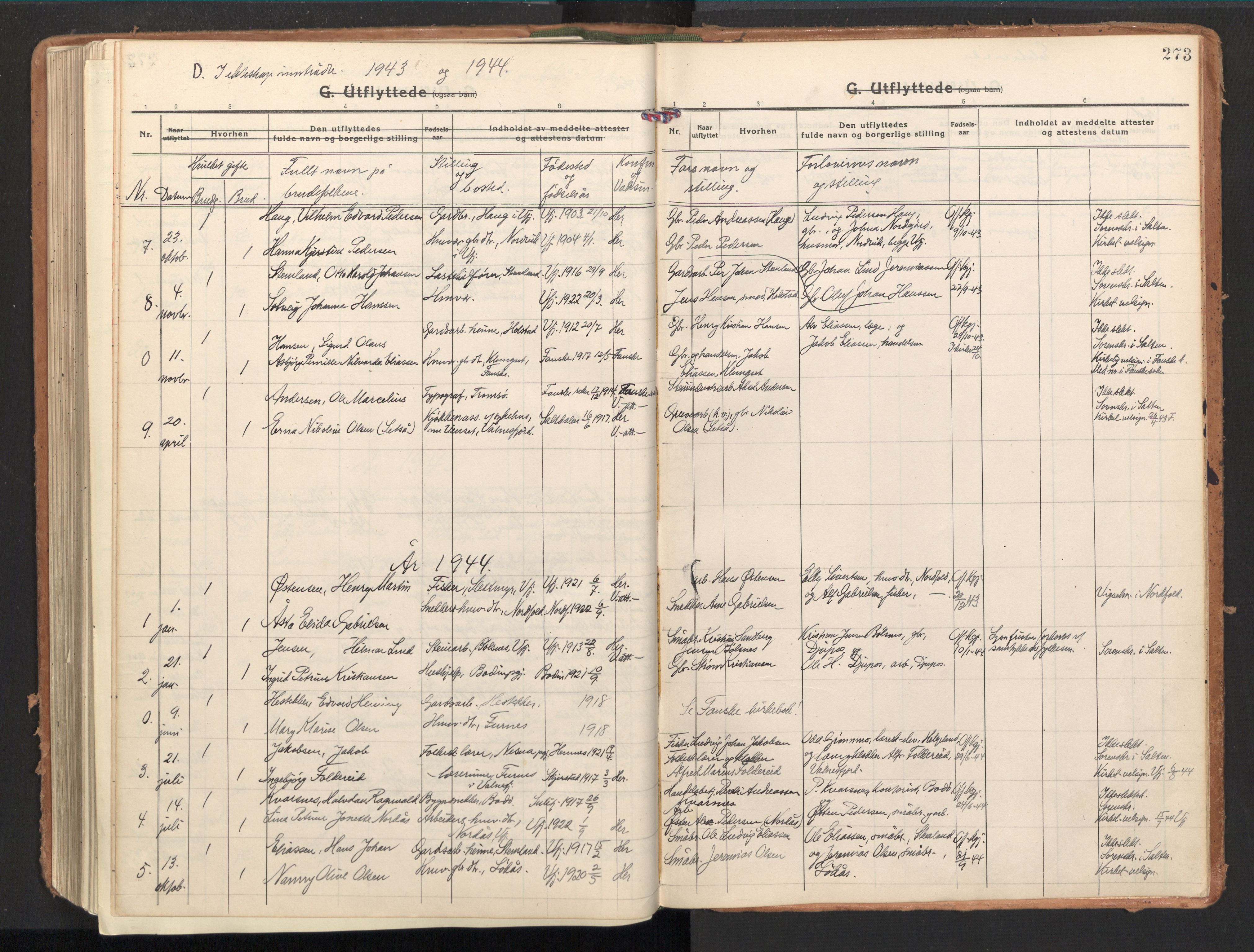 Ministerialprotokoller, klokkerbøker og fødselsregistre - Nordland, AV/SAT-A-1459/851/L0725: Ministerialbok nr. 851A02, 1922-1944, s. 273