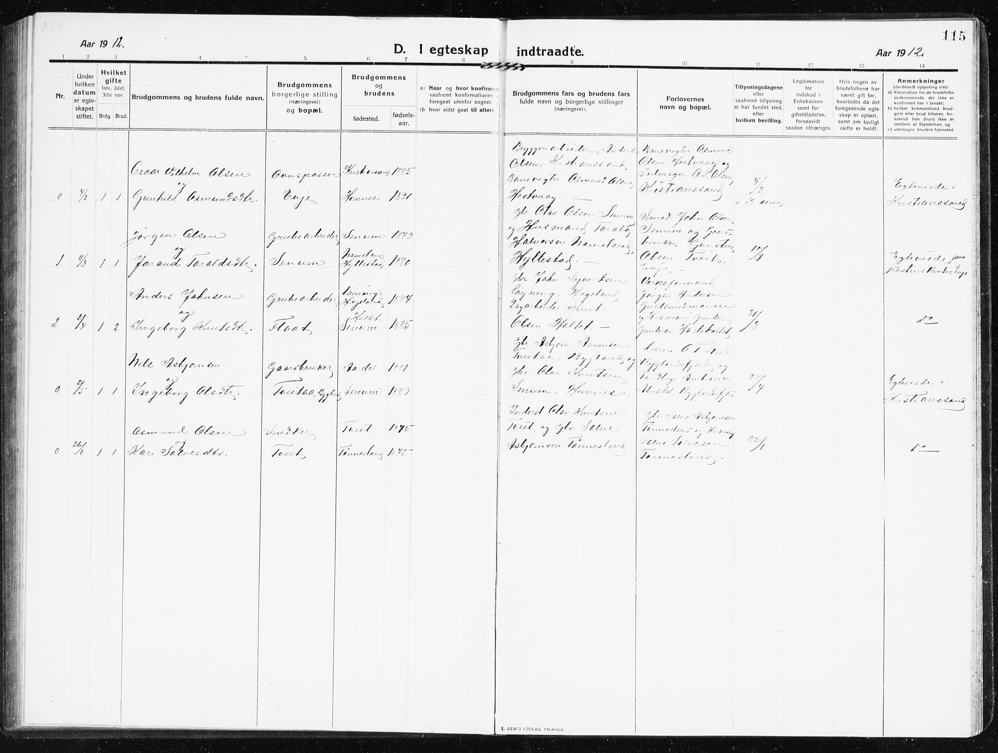 Evje sokneprestkontor, AV/SAK-1111-0008/F/Fb/Fbb/L0003: Klokkerbok nr. B 3, 1910-1933, s. 115