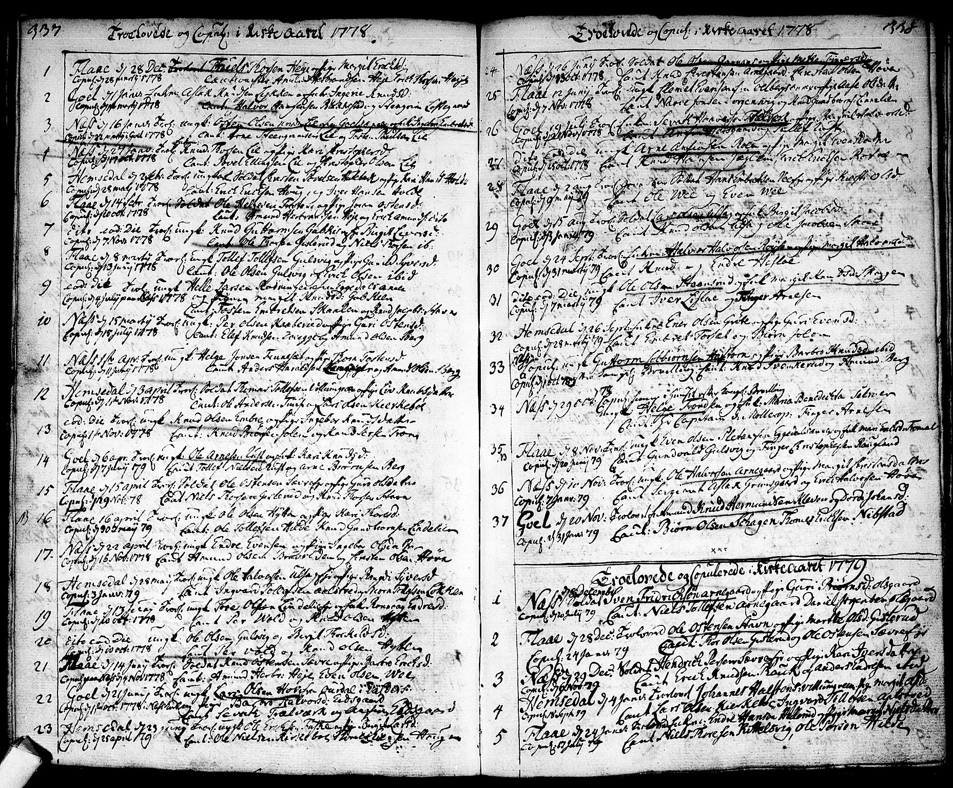 Nes kirkebøker, AV/SAKO-A-236/F/Fa/L0004: Ministerialbok nr. 4, 1764-1786, s. 337-338