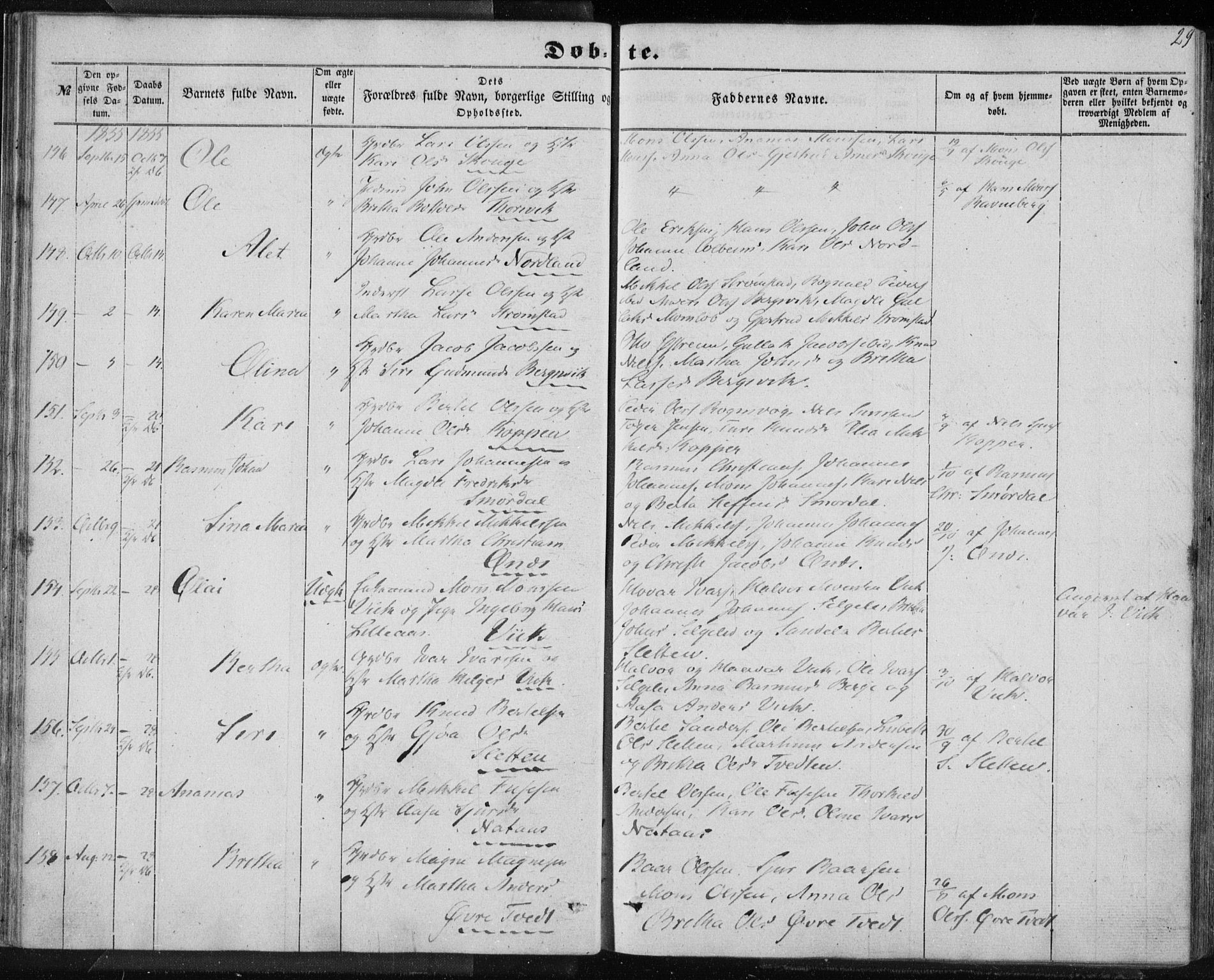 Lindås Sokneprestembete, AV/SAB-A-76701/H/Haa/Haaa/L0011: Ministerialbok nr. A 11, 1854-1869, s. 29