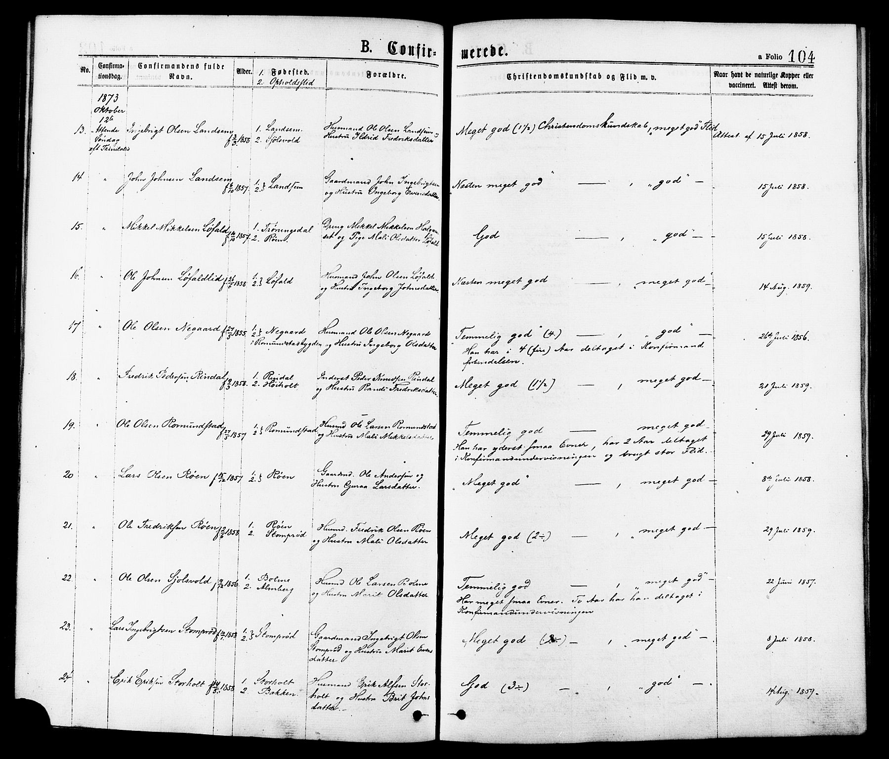 Ministerialprotokoller, klokkerbøker og fødselsregistre - Møre og Romsdal, SAT/A-1454/598/L1068: Ministerialbok nr. 598A02, 1872-1881, s. 104