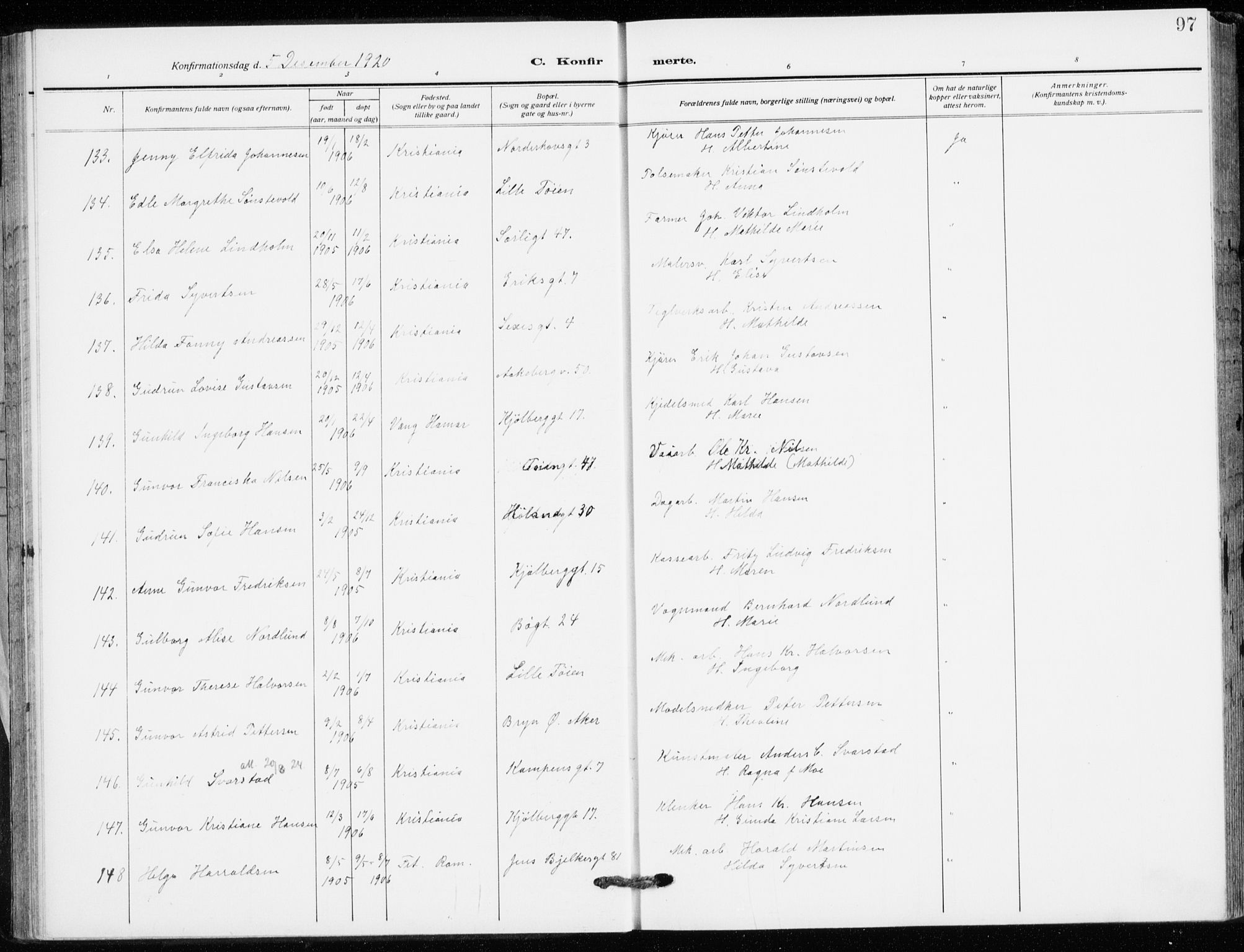 Kampen prestekontor Kirkebøker, AV/SAO-A-10853/F/Fa/L0013: Ministerialbok nr. I 13, 1917-1922, s. 97