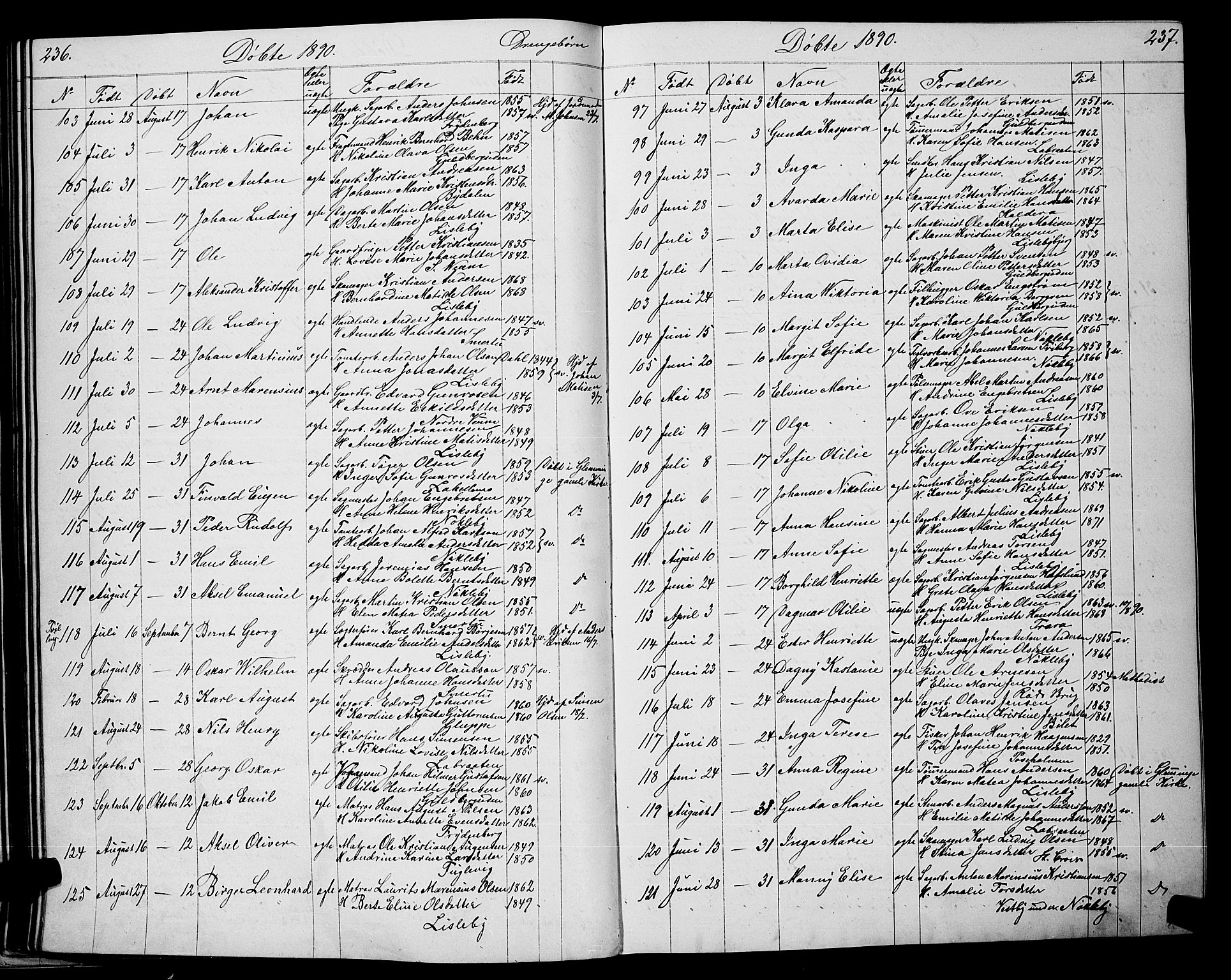 Glemmen prestekontor Kirkebøker, AV/SAO-A-10908/G/Ga/L0005: Klokkerbok nr. 5, 1876-1893, s. 236-237