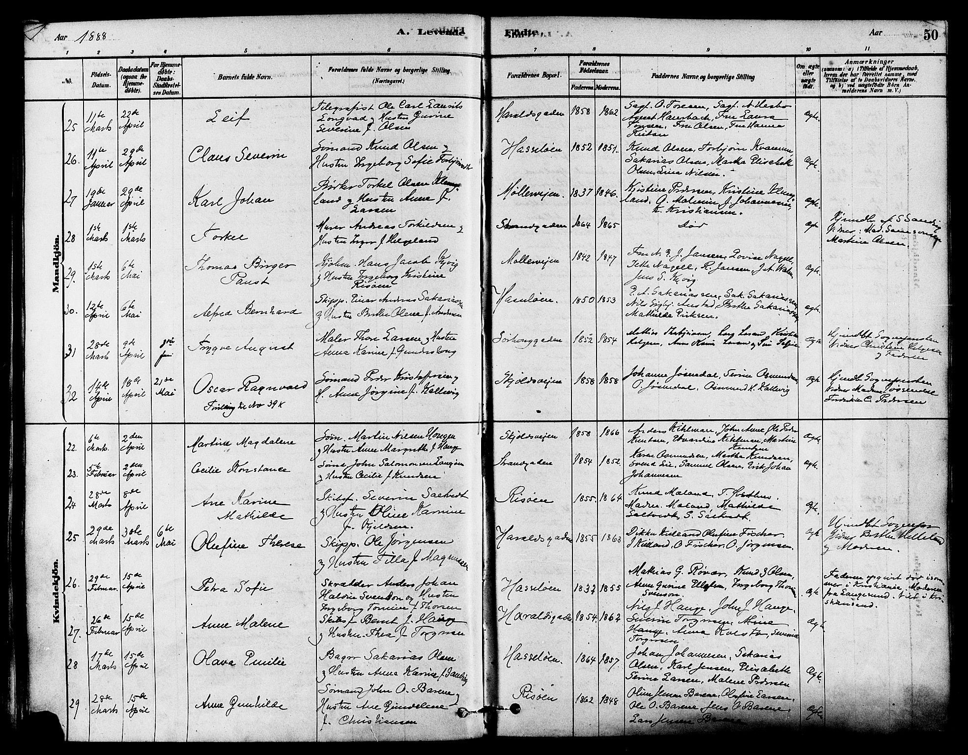 Haugesund sokneprestkontor, AV/SAST-A -101863/H/Ha/Haa/L0003: Ministerialbok nr. A 3, 1885-1890, s. 50