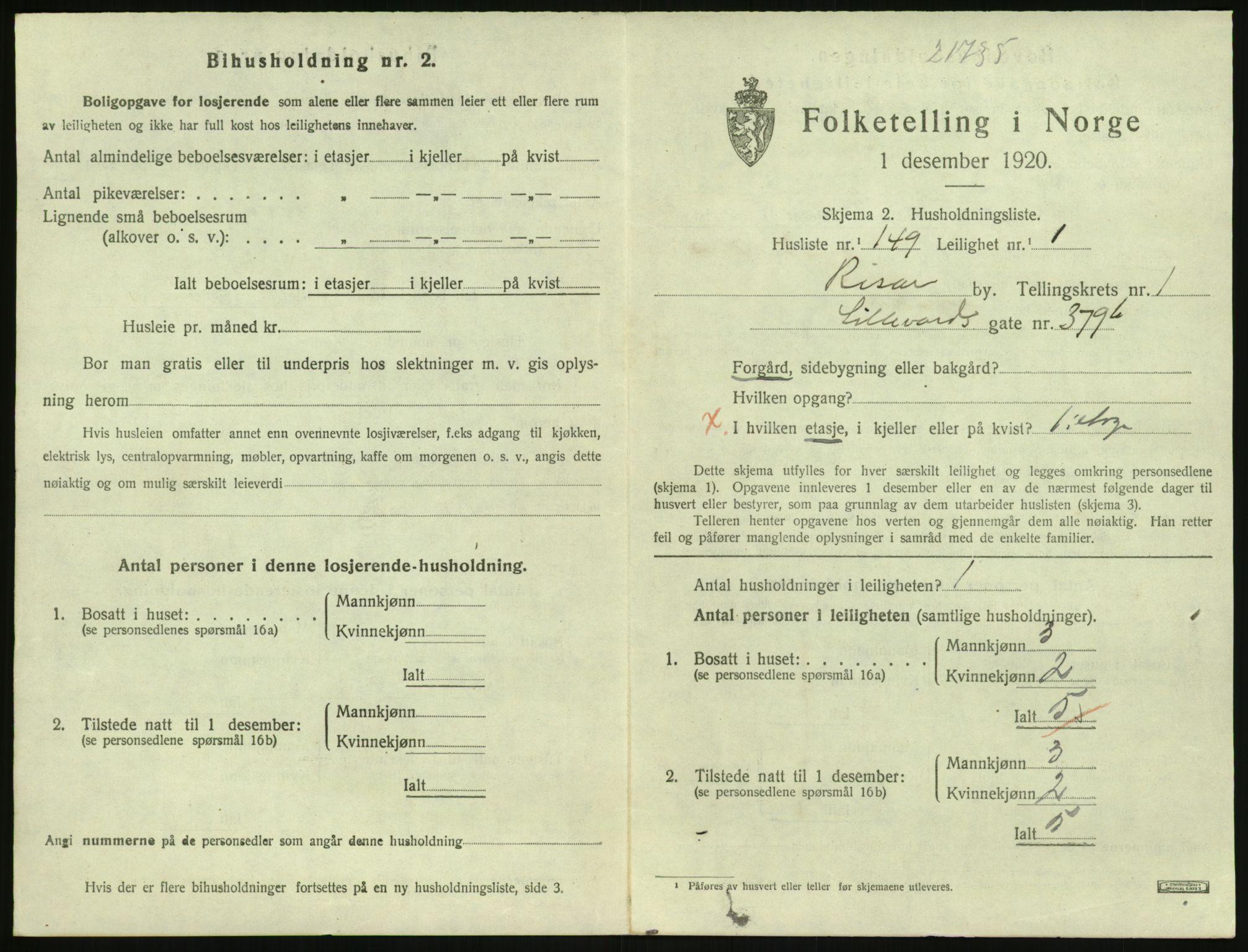 SAK, Folketelling 1920 for 0901 Risør kjøpstad, 1920, s. 1713