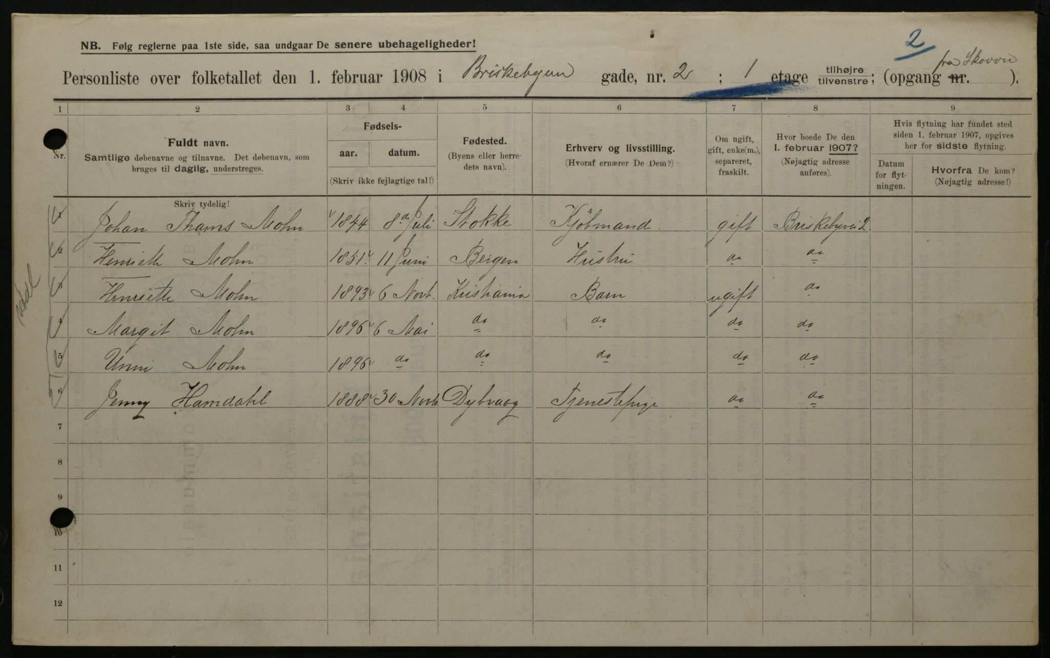 OBA, Kommunal folketelling 1.2.1908 for Kristiania kjøpstad, 1908, s. 8701