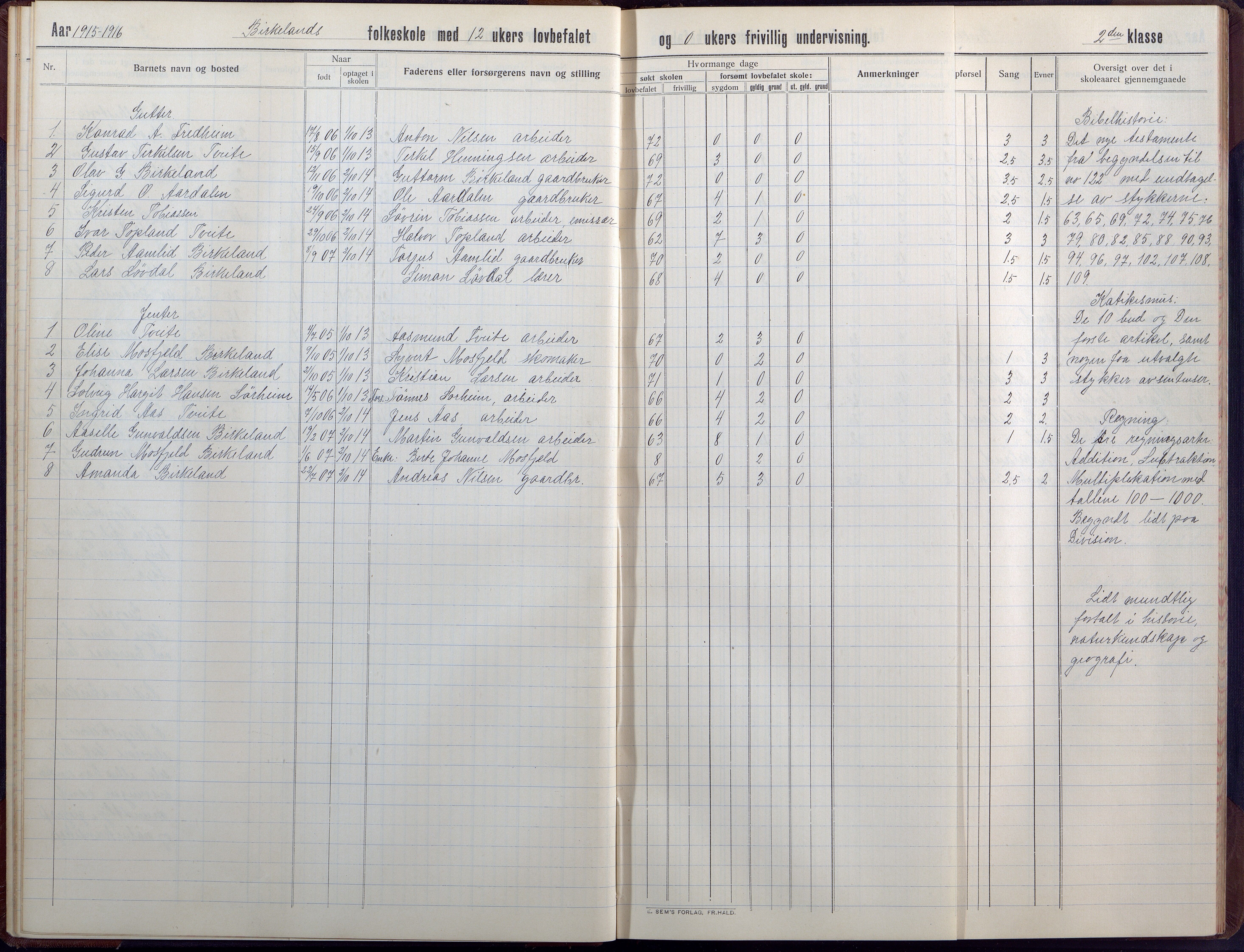 Birkenes kommune, Birkenes krets/Birkeland folkeskole frem til 1991, AAKS/KA0928-550a_91/F02/L0008: Skoleprotokoll, 1911-1930