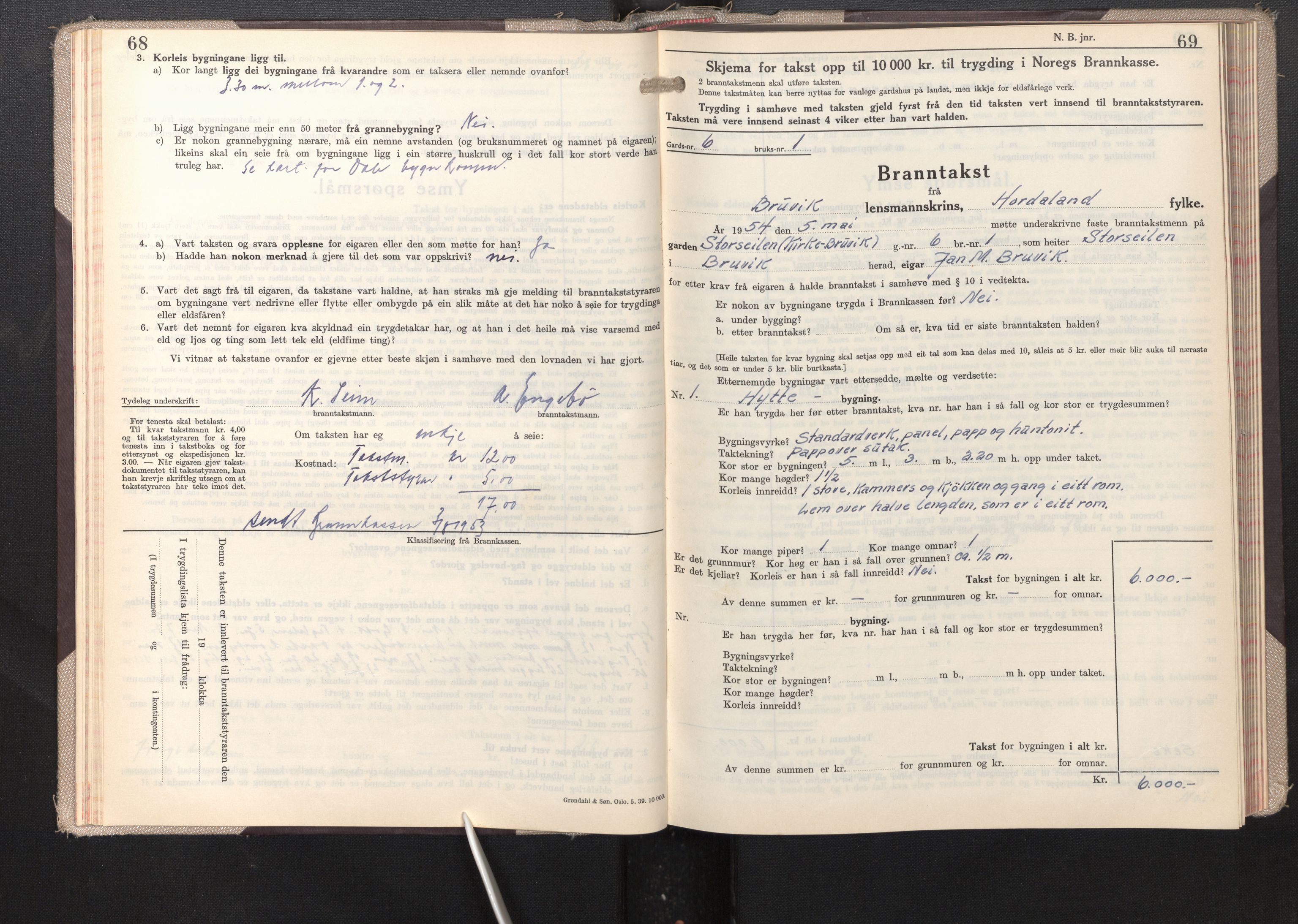 Lensmannen i Bruvik, SAB/A-31301/0012/L0012: Branntakstprotokoll, skjematakst, 1949-1955, s. 68-69