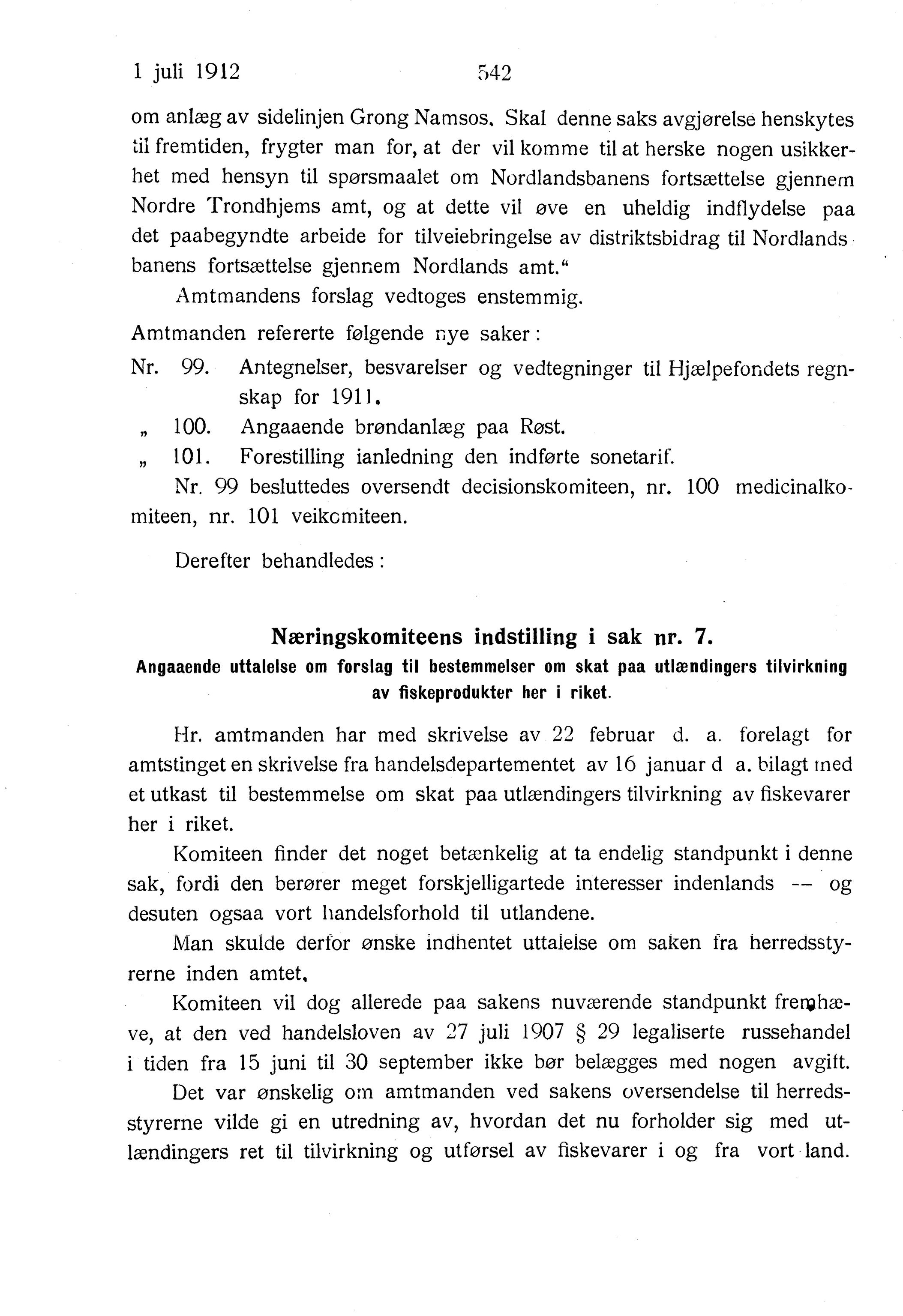 Nordland Fylkeskommune. Fylkestinget, AIN/NFK-17/176/A/Ac/L0035: Fylkestingsforhandlinger 1912, 1912