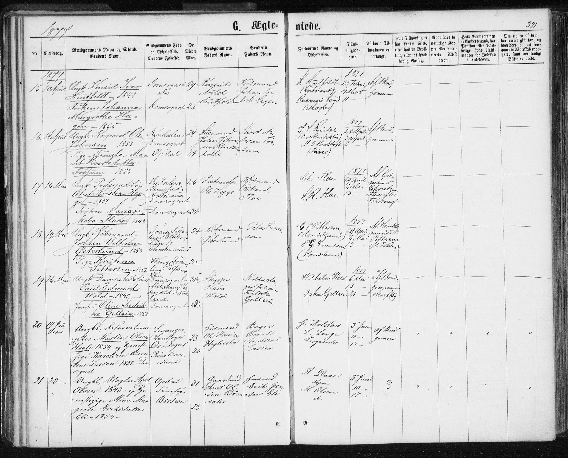 Ministerialprotokoller, klokkerbøker og fødselsregistre - Sør-Trøndelag, SAT/A-1456/601/L0055: Ministerialbok nr. 601A23, 1866-1877, s. 371