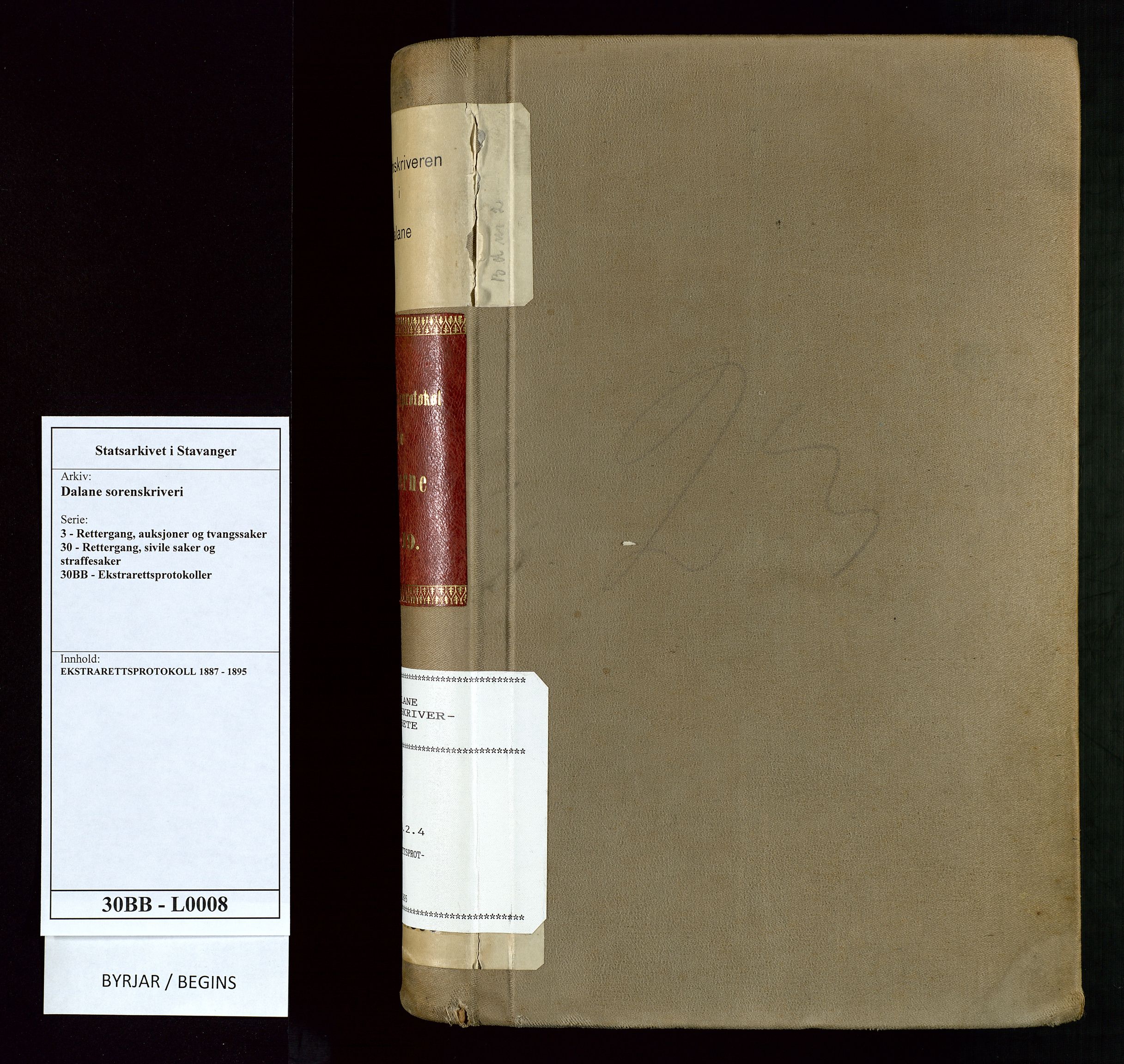 Dalane sorenskriveri, SAST/A-100309/001/3/30/30BB/L0008: EKSTRARETTSPROTOKOLL, 1887-1895