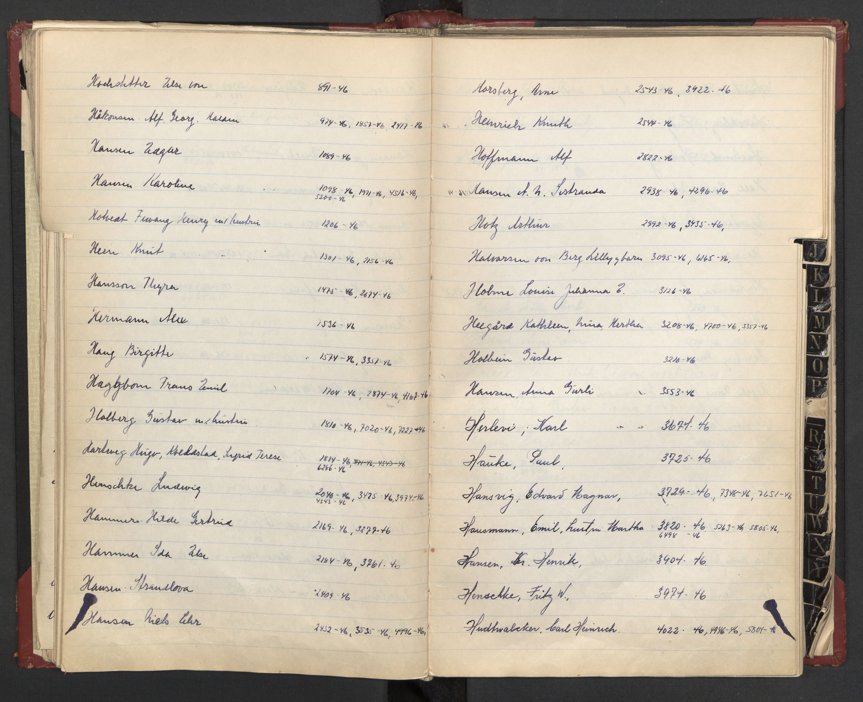 Justisdepartementet, 3. politikontor P3, AV/RA-S-1051/C/Cc/L0002: Journalregister over statsborgersaker, 1940-1946, s. 42