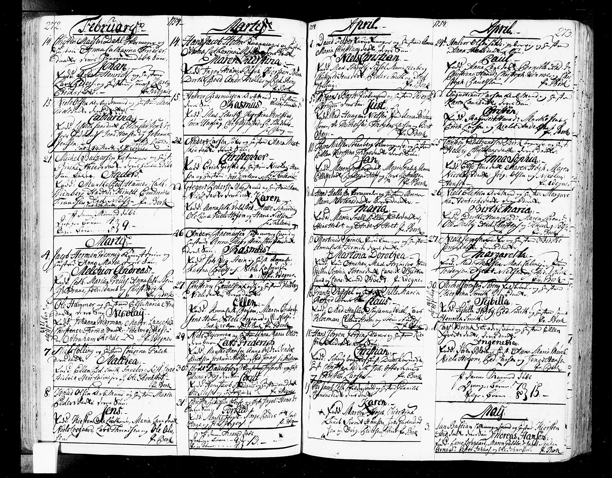 Oslo domkirke Kirkebøker, SAO/A-10752/F/Fa/L0004: Ministerialbok nr. 4, 1743-1786, s. 272-273