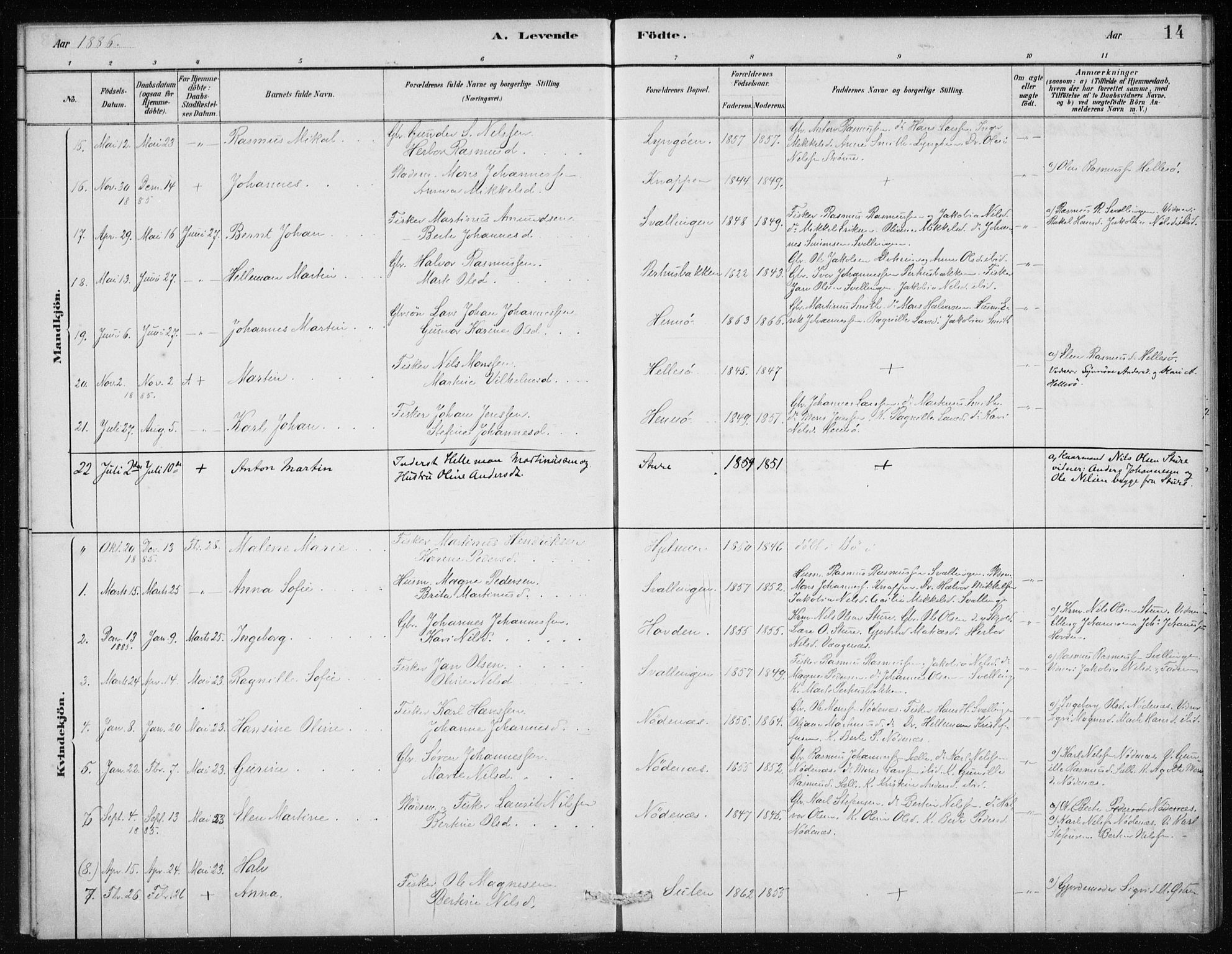 Manger sokneprestembete, AV/SAB-A-76801/H/Haa: Ministerialbok nr. E  1, 1881-1890, s. 14