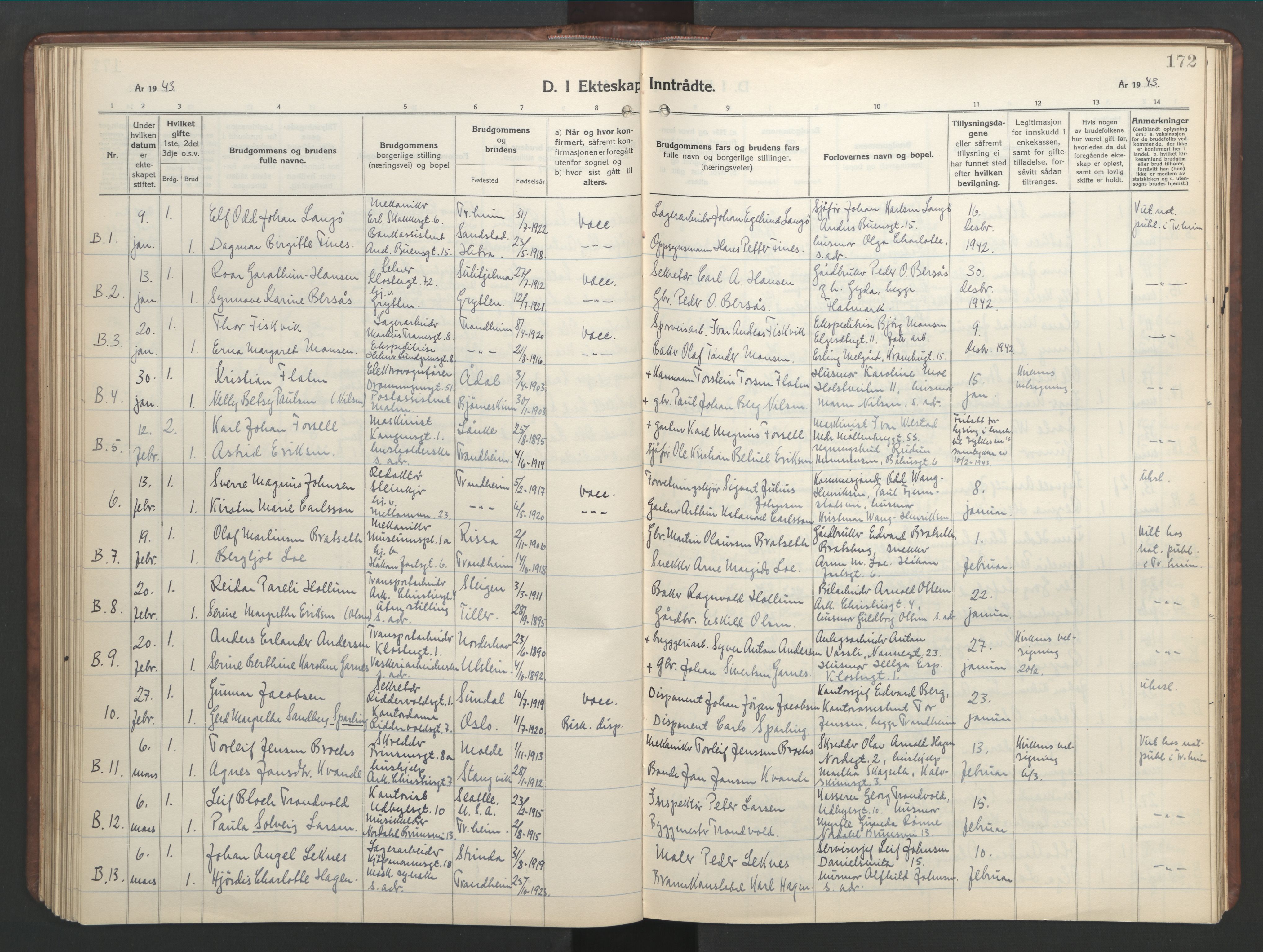 Ministerialprotokoller, klokkerbøker og fødselsregistre - Sør-Trøndelag, AV/SAT-A-1456/601/L0101: Klokkerbok nr. 601C19, 1935-1946, s. 172