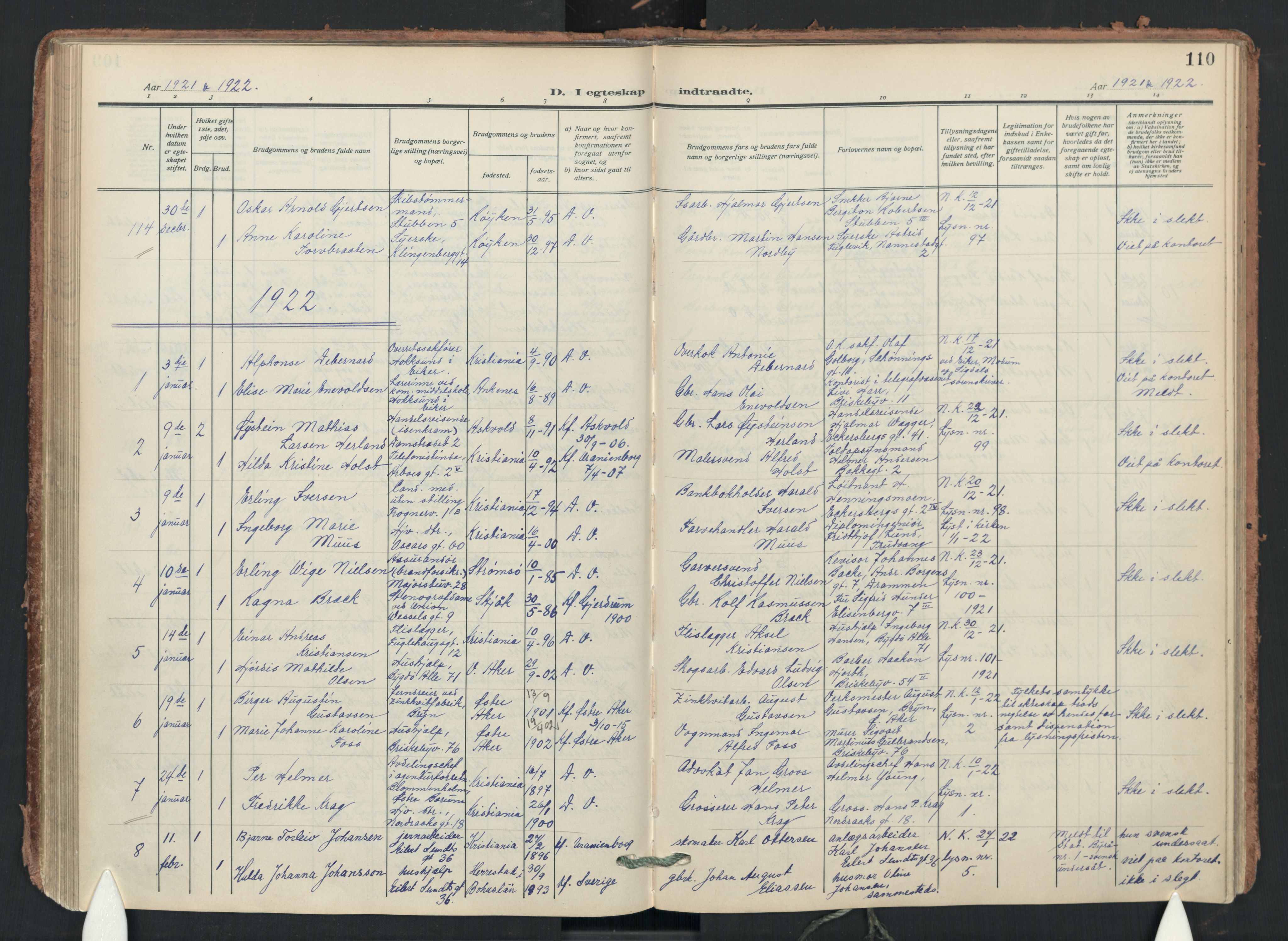 Uranienborg prestekontor Kirkebøker, AV/SAO-A-10877/F/Fa/L0012: Ministerialbok nr. I 12, 1914-1930, s. 110