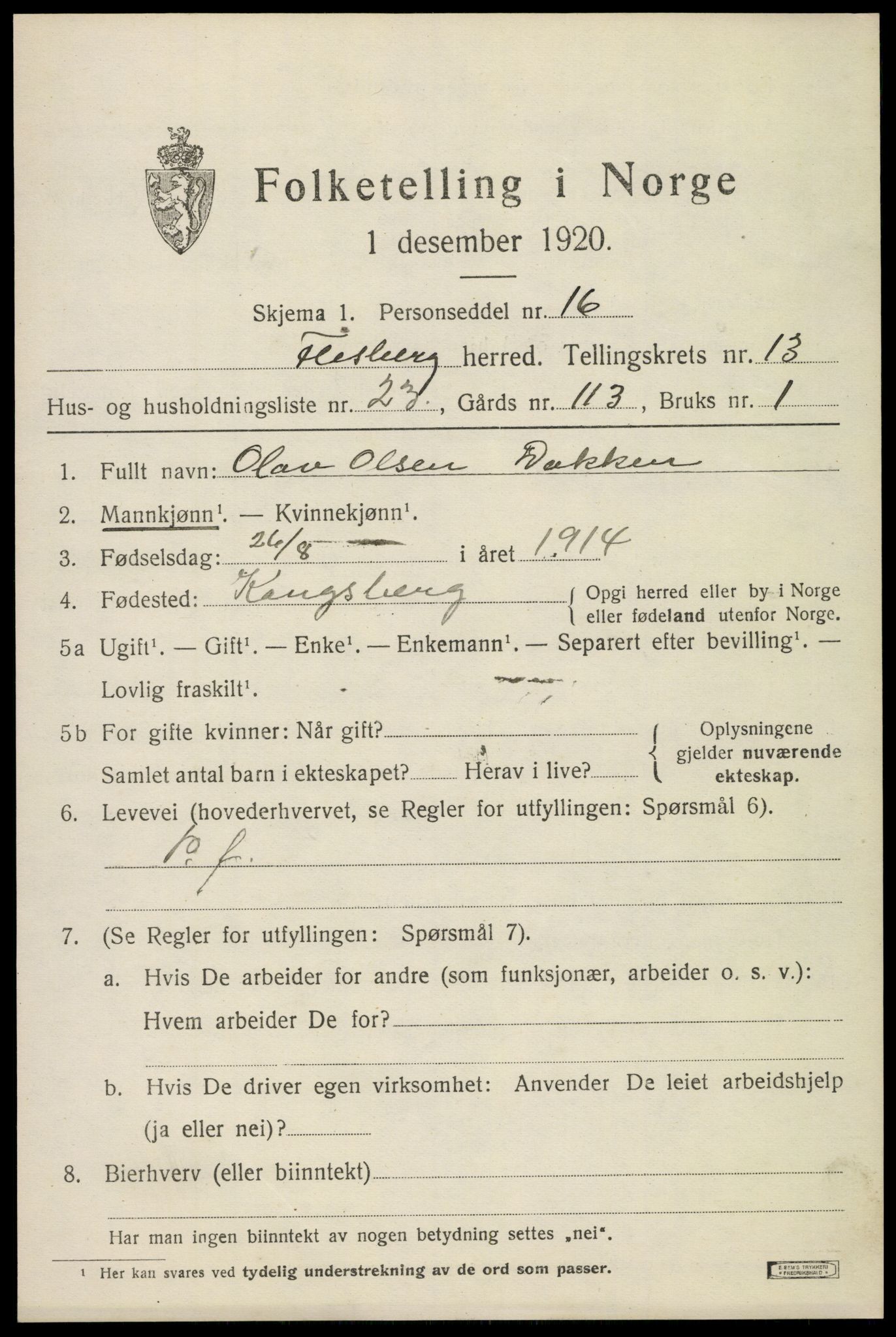 SAKO, Folketelling 1920 for 0631 Flesberg herred, 1920, s. 4243
