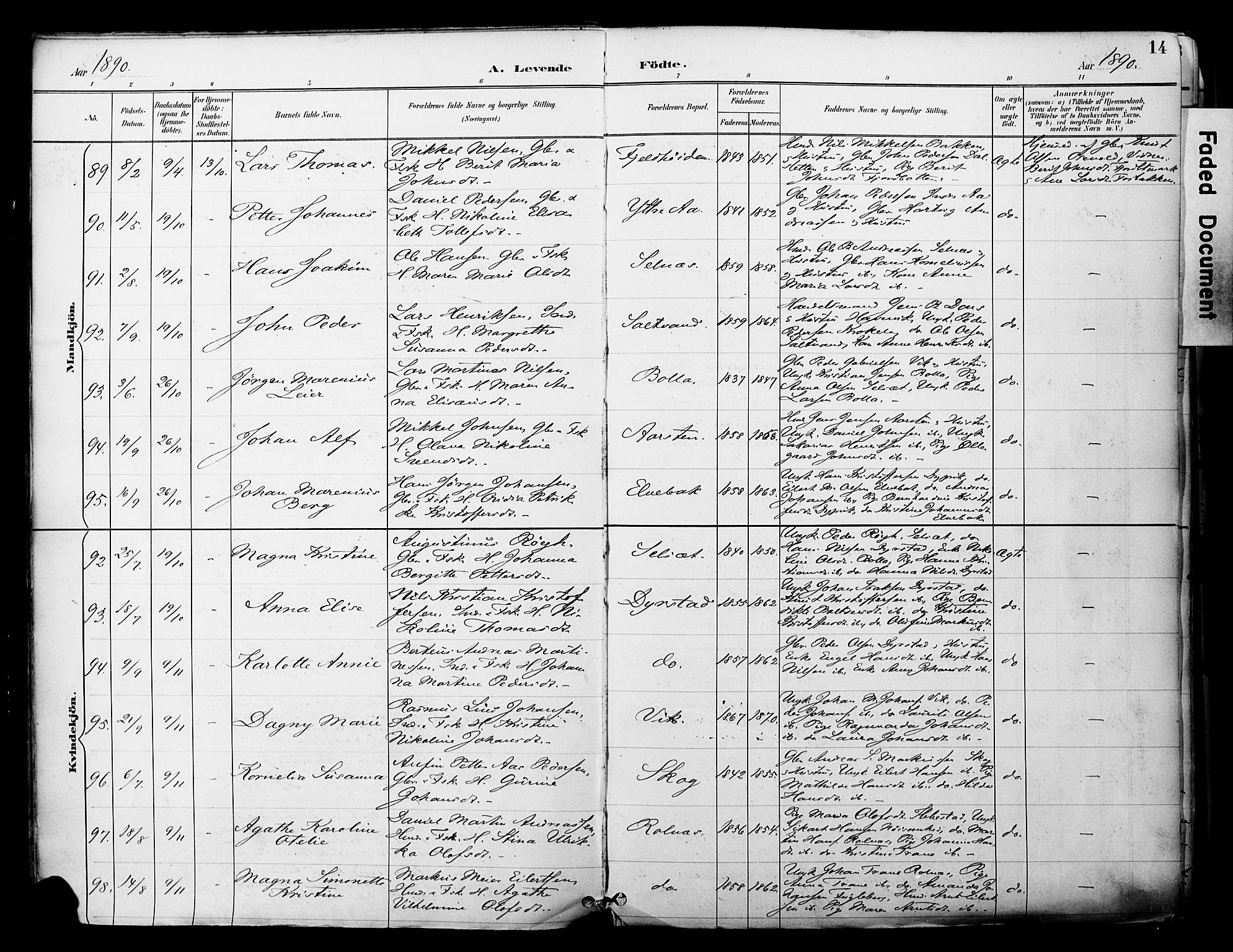 Ibestad sokneprestembete, AV/SATØ-S-0077/H/Ha/Haa/L0012kirke: Ministerialbok nr. 12, 1890-1900, s. 14