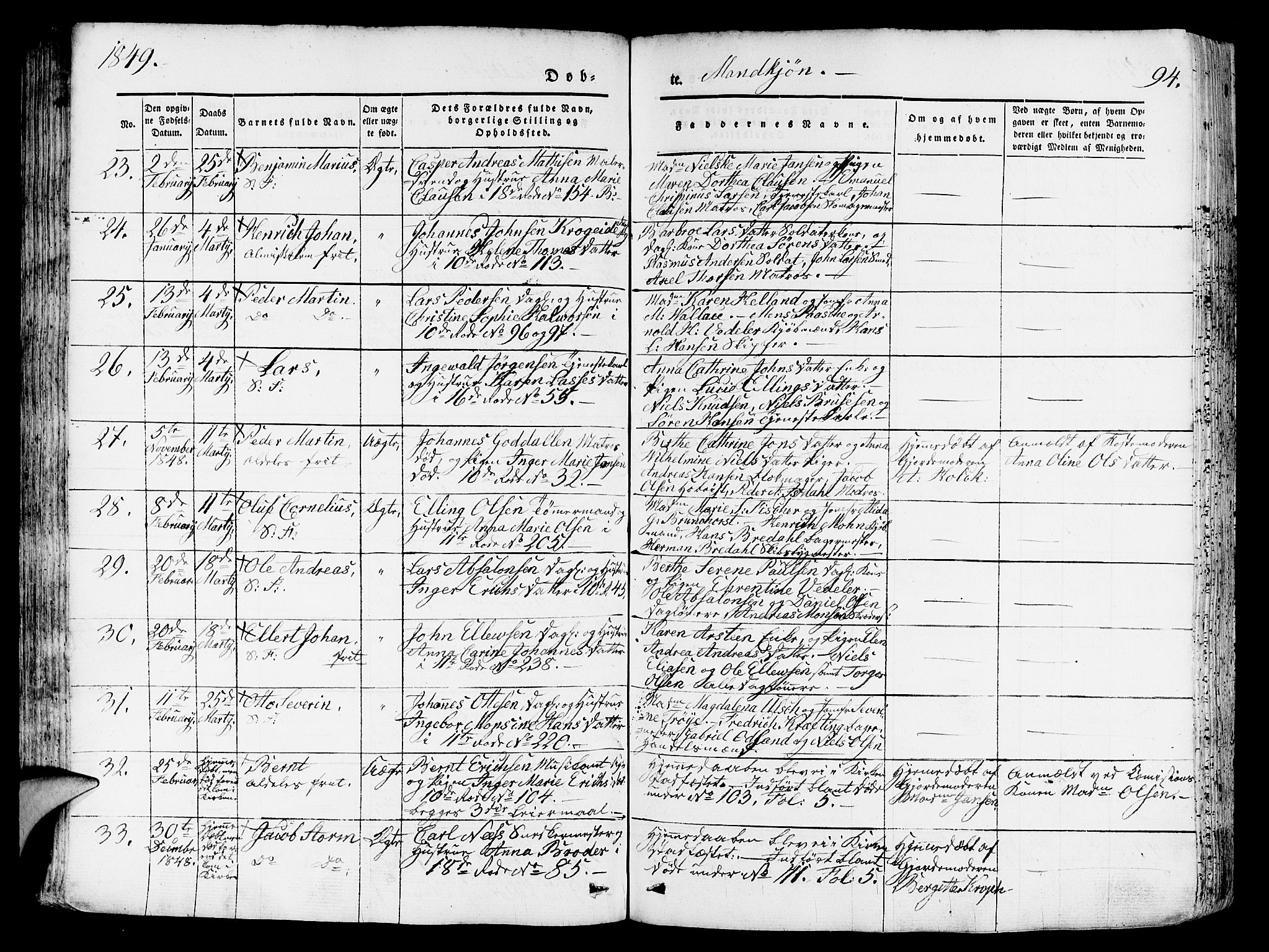 Domkirken sokneprestembete, AV/SAB-A-74801/H/Hab/L0009: Klokkerbok nr. B 2, 1842-1849, s. 94