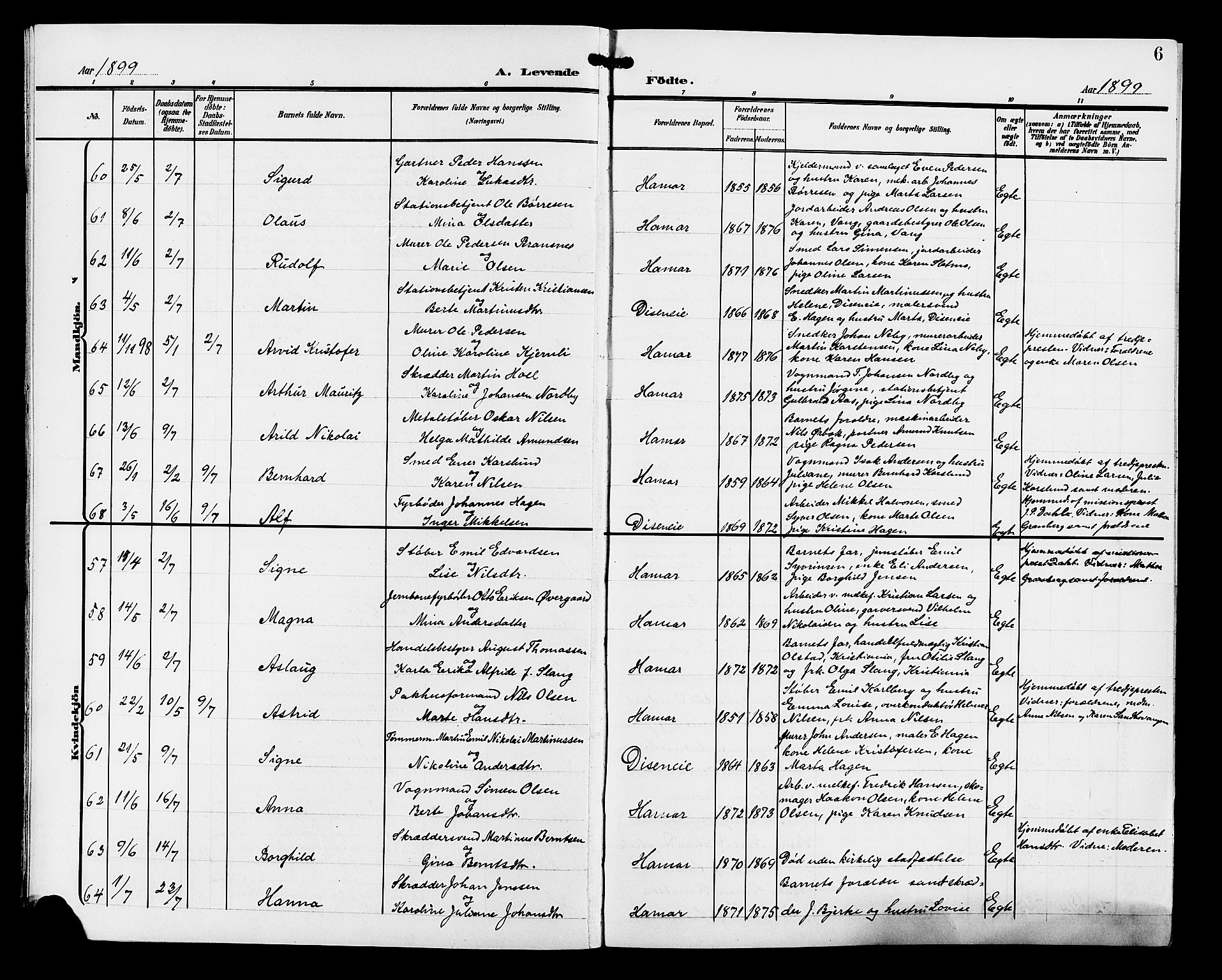 Hamar prestekontor, AV/SAH-DOMPH-002/H/Ha/Hab/L0001: Klokkerbok nr. 1, 1899-1914, s. 6