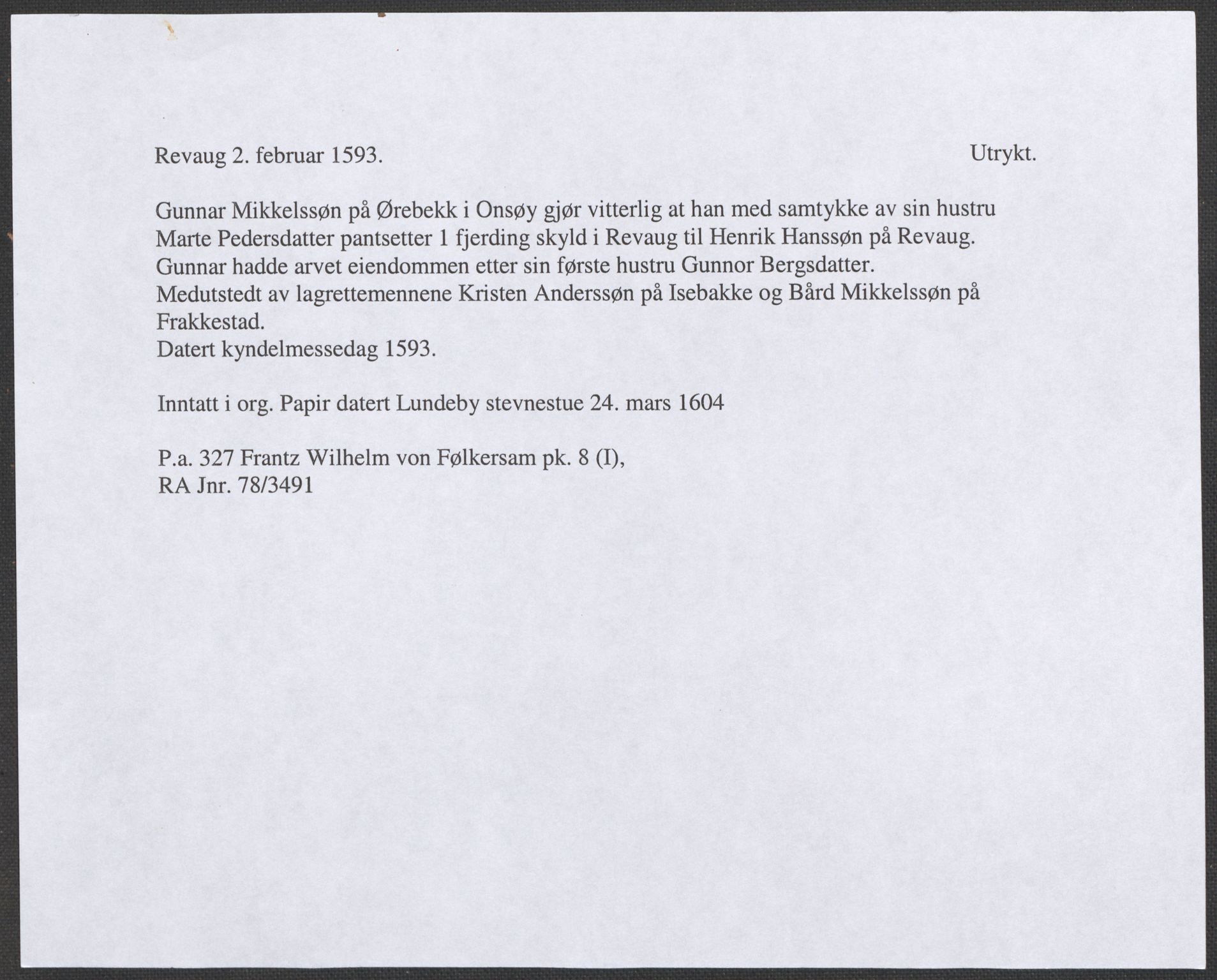 Riksarkivets diplomsamling, RA/EA-5965/F12/L0007: Pk. 8 (I), 1604-1719, s. 6