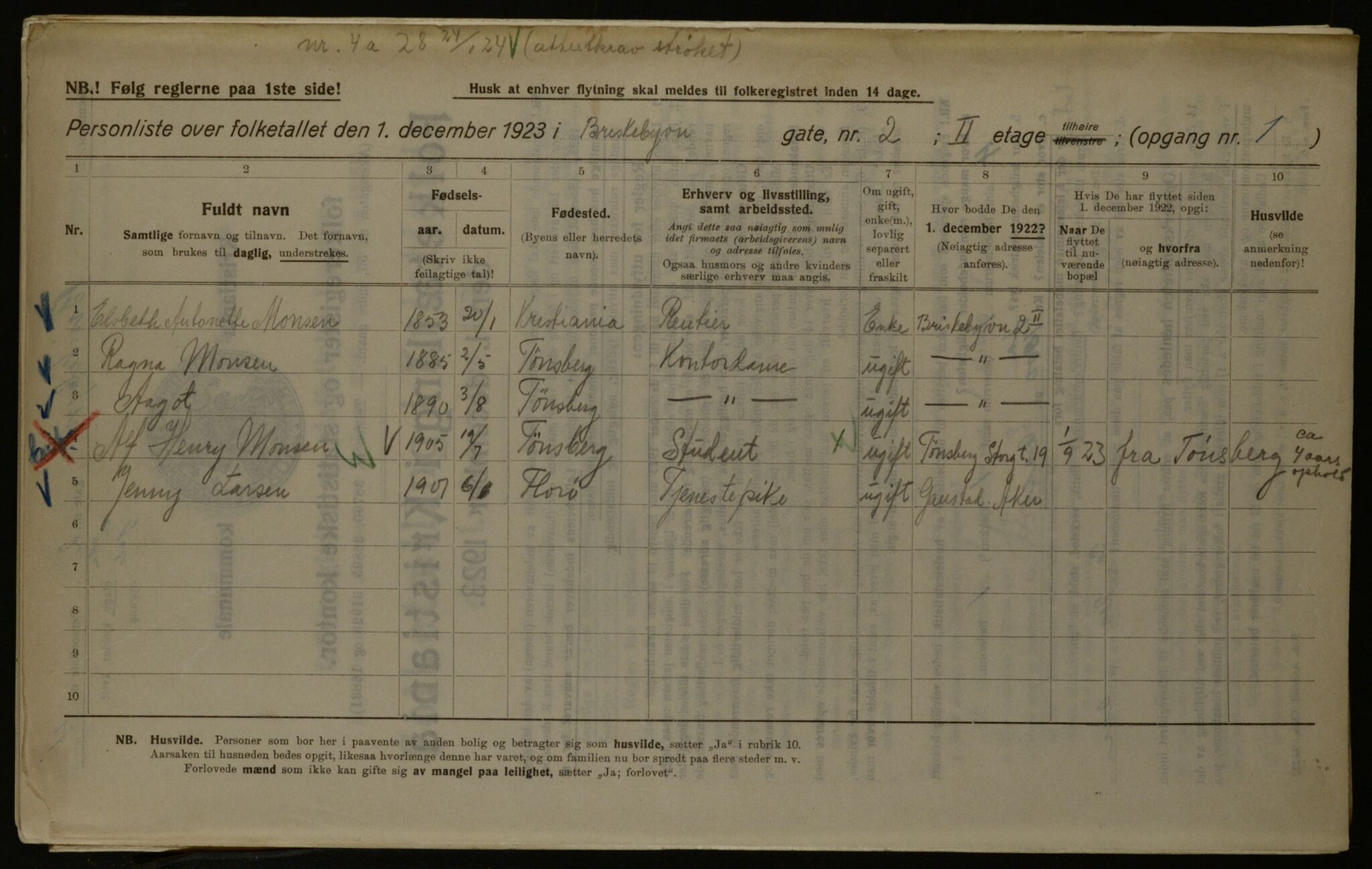 OBA, Kommunal folketelling 1.12.1923 for Kristiania, 1923, s. 10208