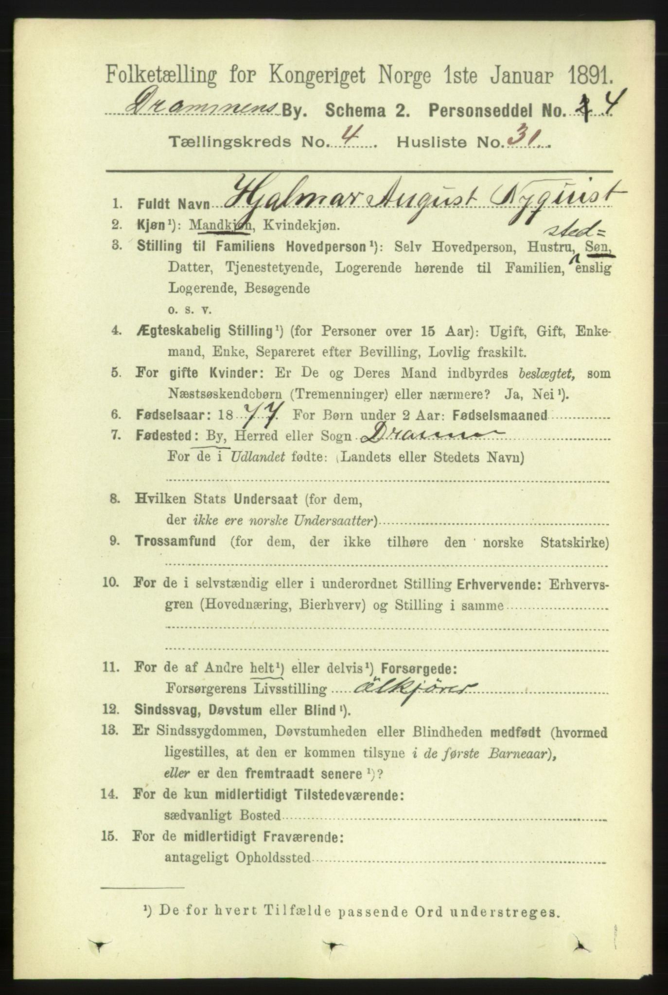 RA, Folketelling 1891 for 0602 Drammen kjøpstad, 1891, s. 5664