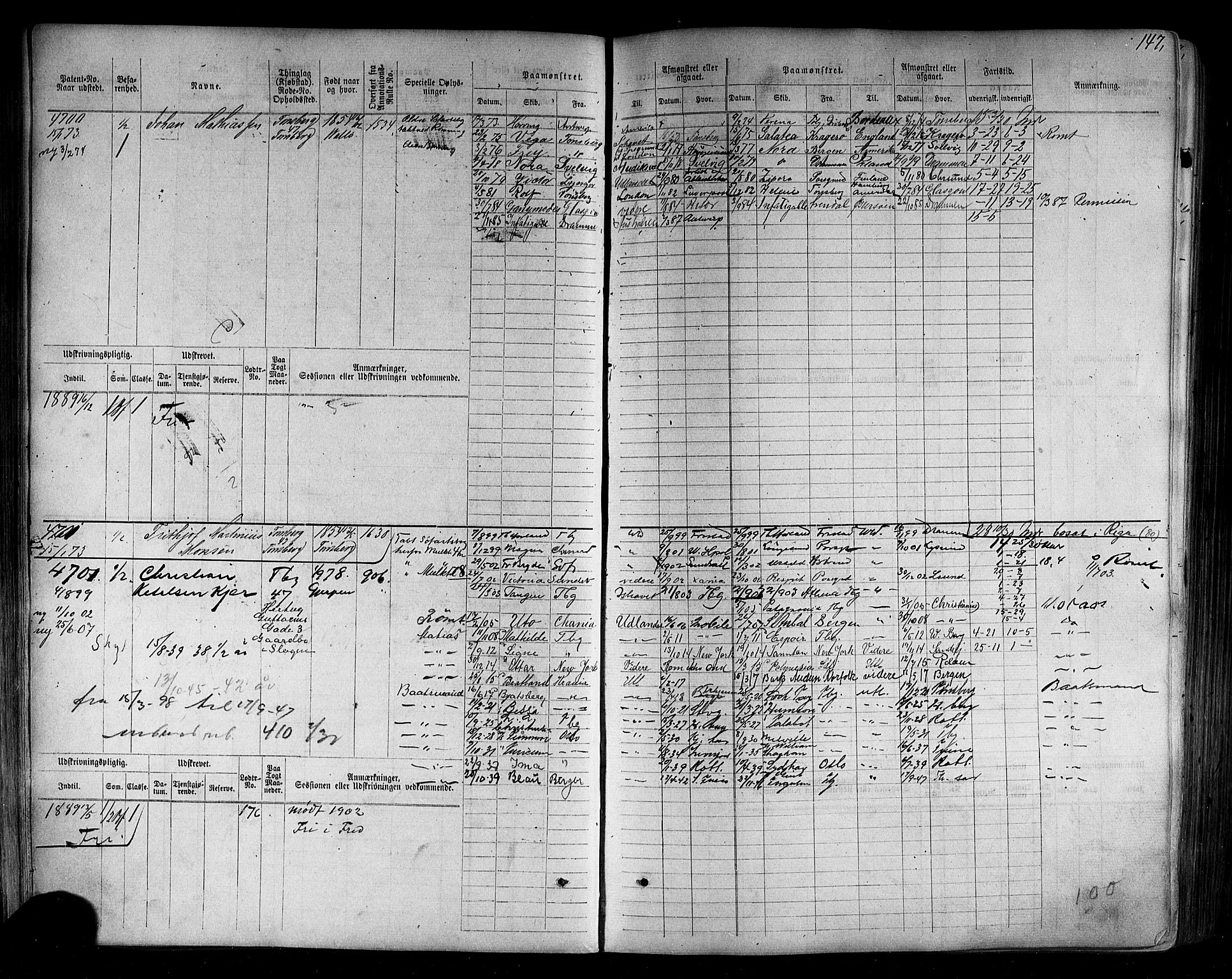 Tønsberg innrulleringskontor, AV/SAKO-A-786/F/Fc/Fca/L0007: Hovedrulle Patent nr. 4408-5607, 1871-1876, s. 149