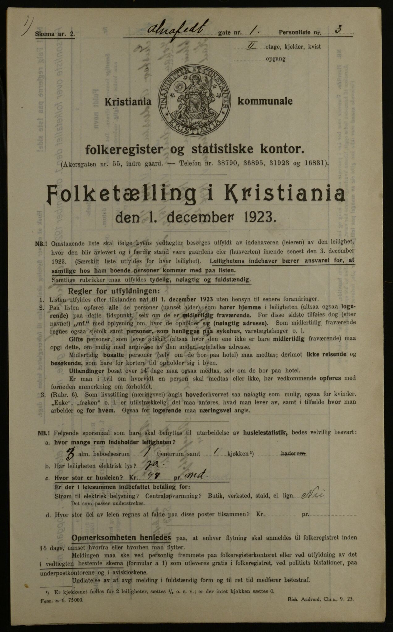 OBA, Kommunal folketelling 1.12.1923 for Kristiania, 1923, s. 1279