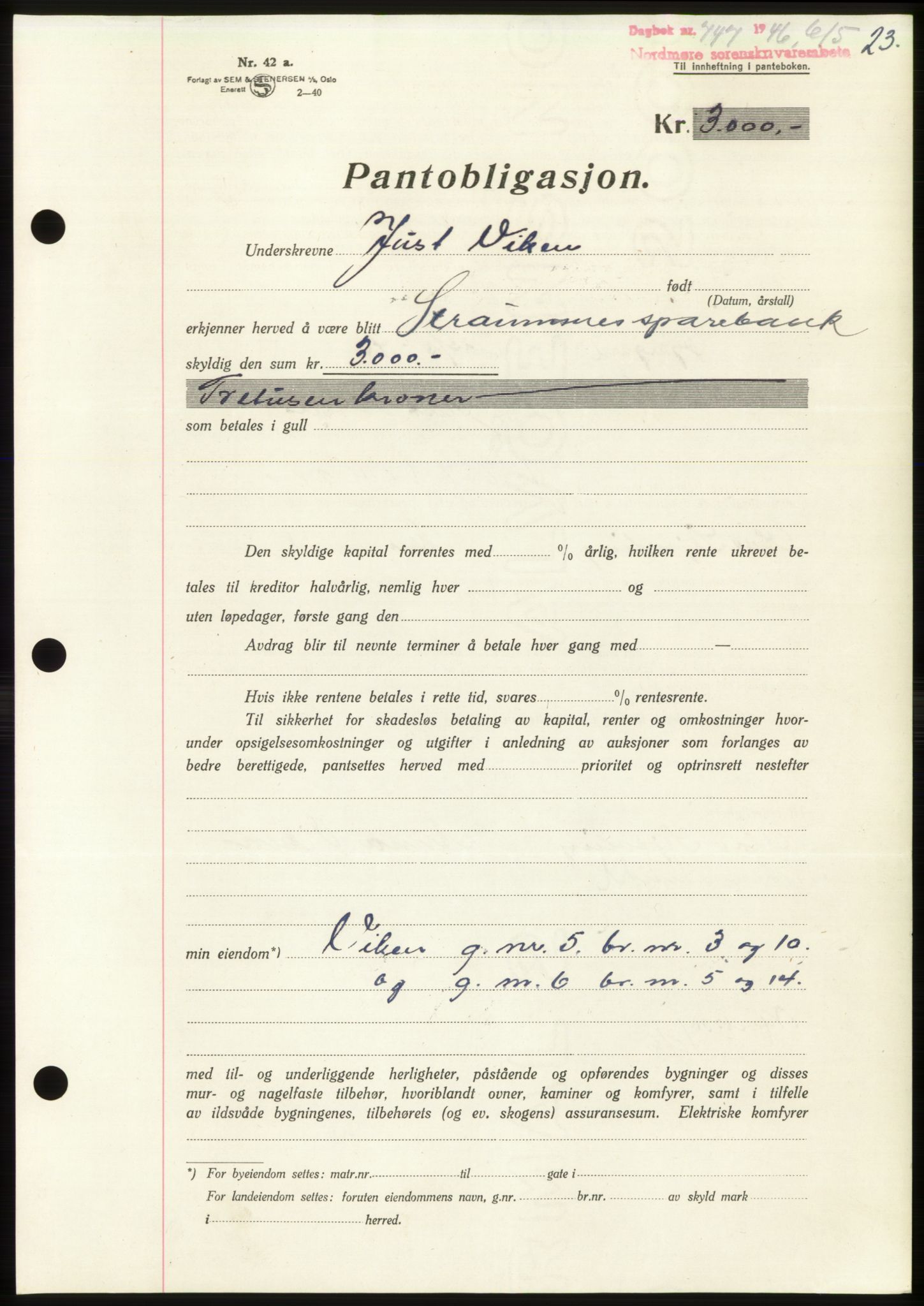 Nordmøre sorenskriveri, SAT/A-4132/1/2/2Ca: Pantebok nr. B94, 1946-1946, Dagboknr: 747/1946