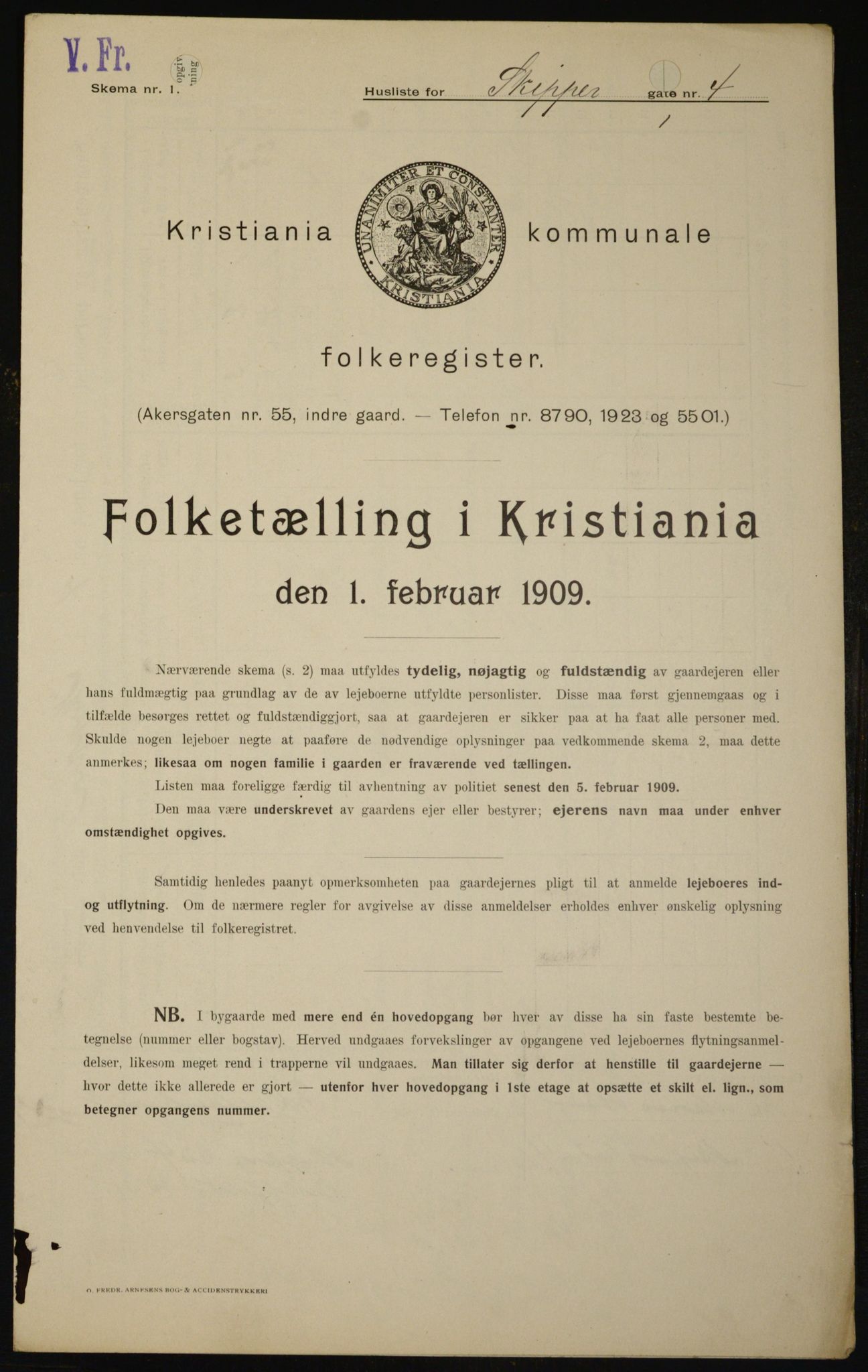 OBA, Kommunal folketelling 1.2.1909 for Kristiania kjøpstad, 1909, s. 86518