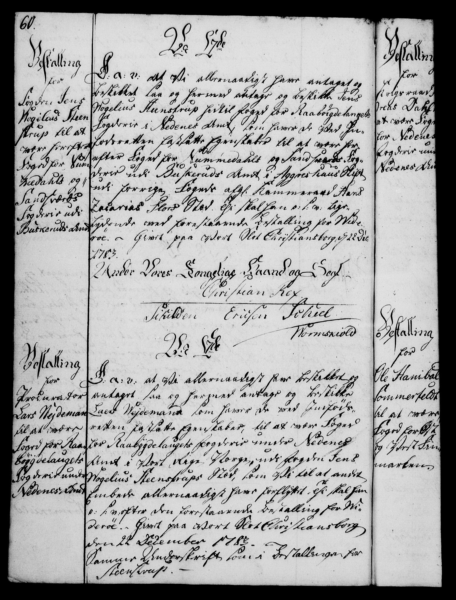 Rentekammeret, Kammerkanselliet, RA/EA-3111/G/Gg/Gge/L0006: Norsk bestallingsprotokoll med register (merket RK 53.30), 1773-1814, s. 60
