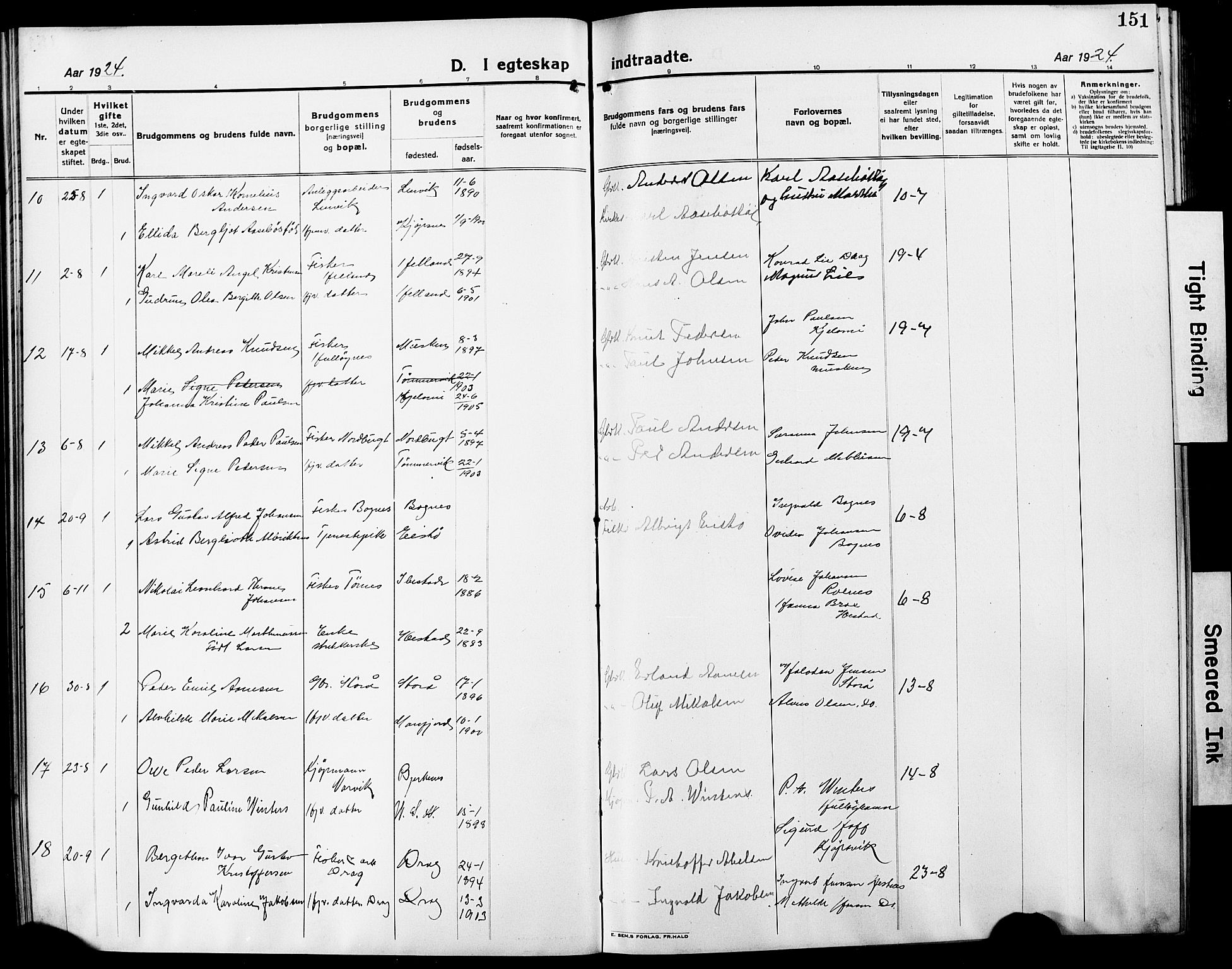 Ministerialprotokoller, klokkerbøker og fødselsregistre - Nordland, AV/SAT-A-1459/861/L0878: Klokkerbok nr. 861C04, 1917-1928, s. 151