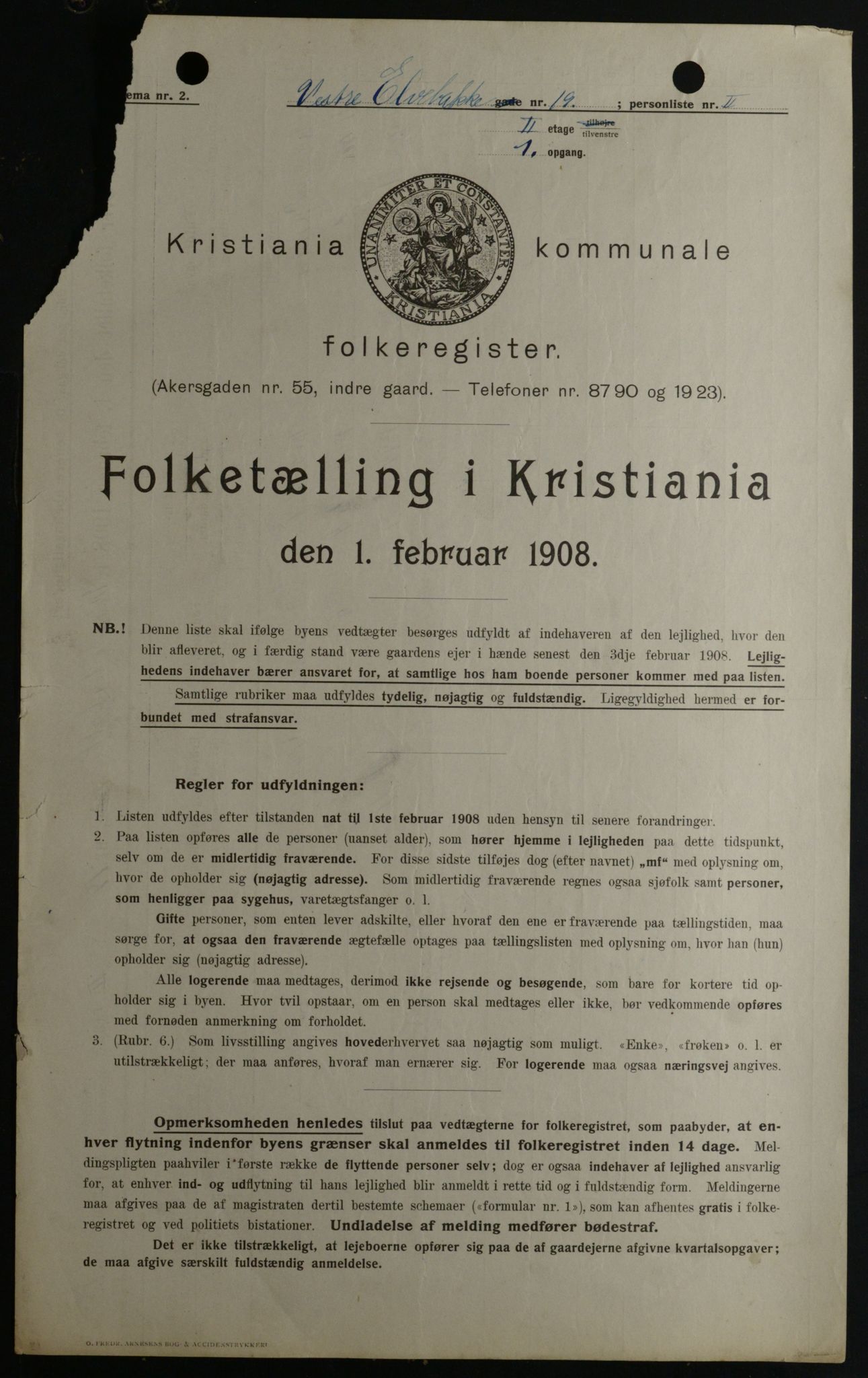 OBA, Kommunal folketelling 1.2.1908 for Kristiania kjøpstad, 1908, s. 110047