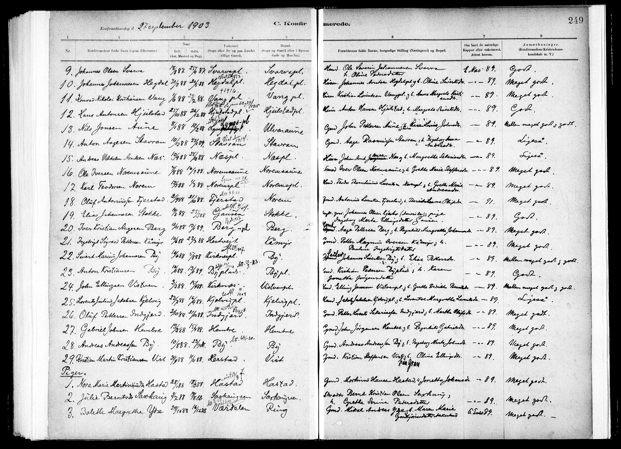 Ministerialprotokoller, klokkerbøker og fødselsregistre - Nord-Trøndelag, SAT/A-1458/730/L0285: Ministerialbok nr. 730A10, 1879-1914, s. 249