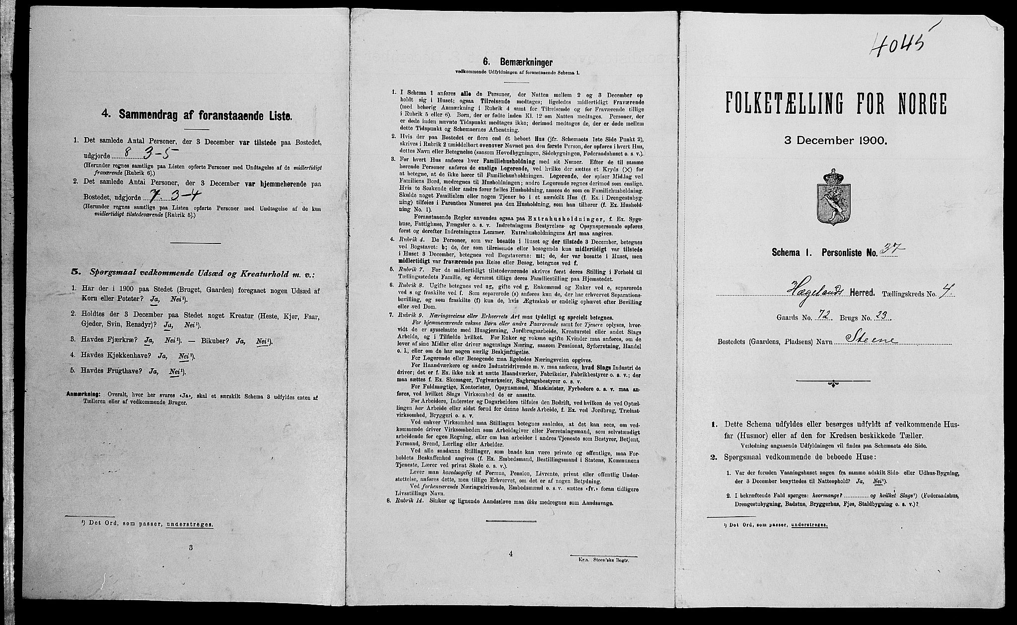 SAK, Folketelling 1900 for 1015 Hægeland herred, 1900, s. 259