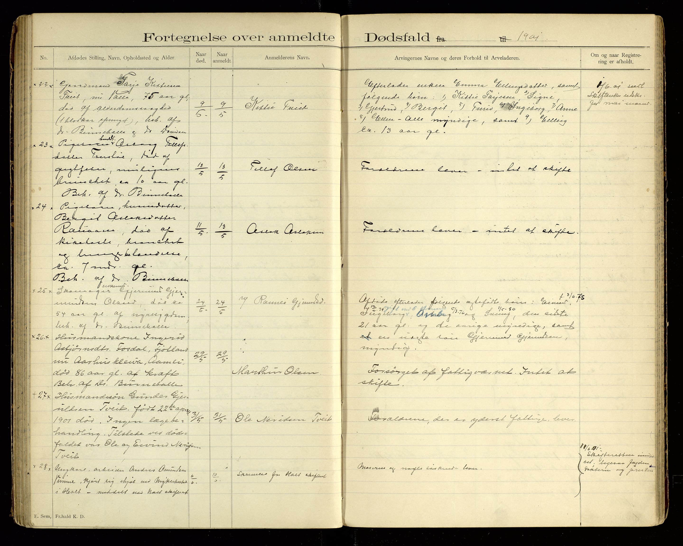 Åmli lensmannskontor, AV/SAK-1241-0054/F/Fe/L0001: Dødsfallsprotokoll nr 100, 1893-1924