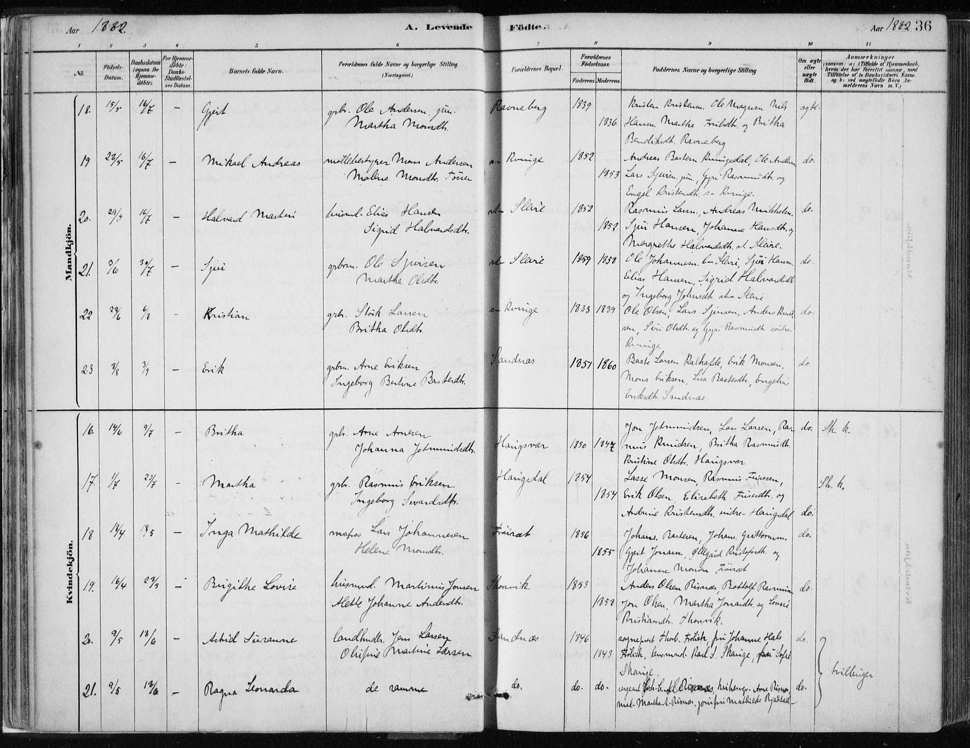 Masfjorden sokneprestembete, AV/SAB-A-77001: Ministerialbok nr. B  1, 1876-1899, s. 36