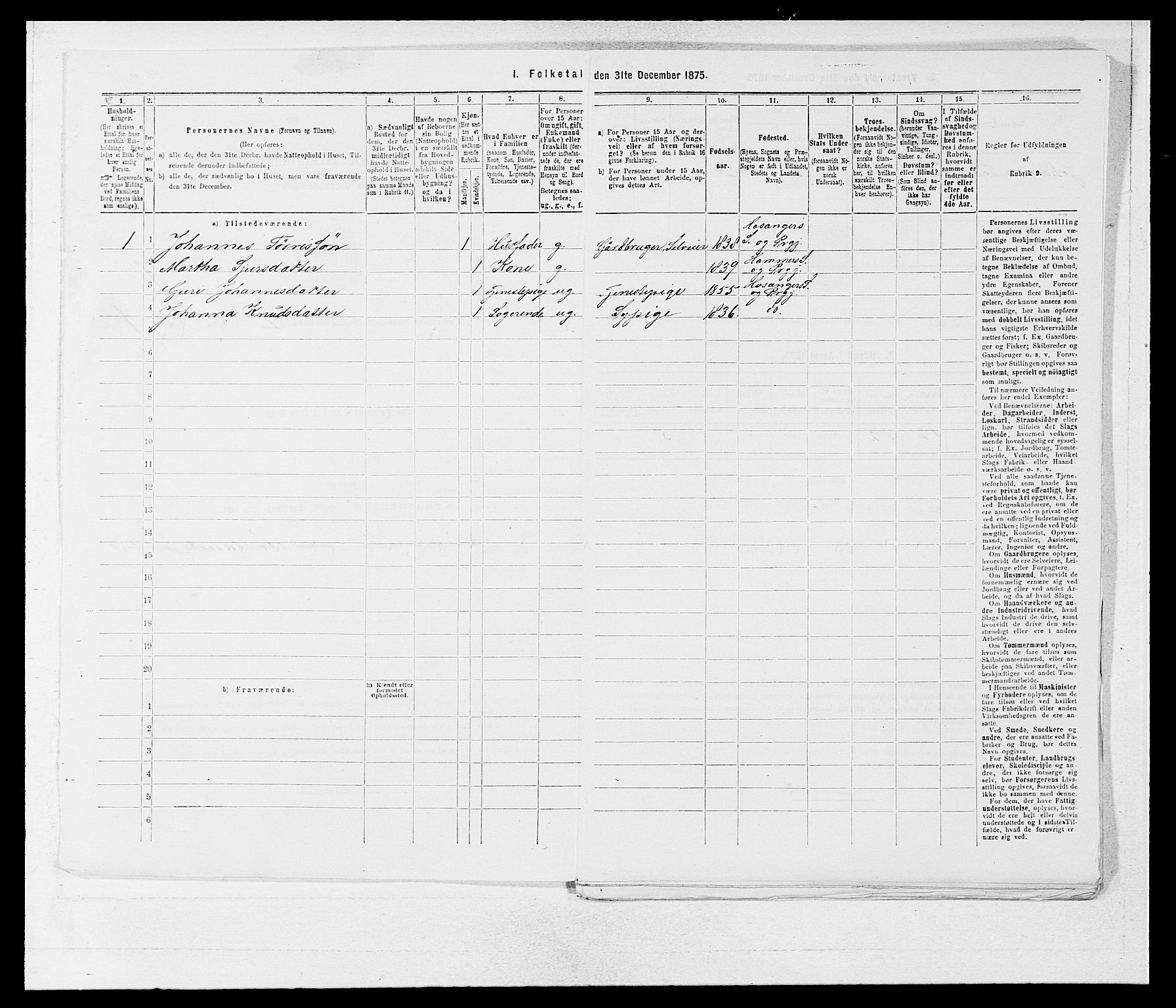 SAB, Folketelling 1875 for 1253P Hosanger prestegjeld, 1875, s. 154