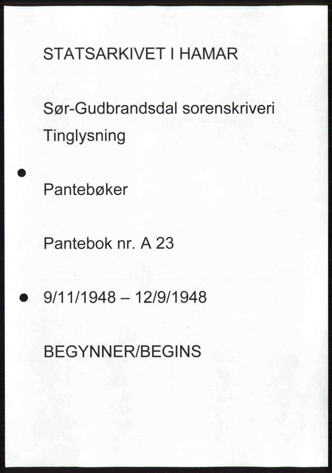 Sør-Gudbrandsdal tingrett, SAH/TING-004/H/Hb/Hbd/L0023: Pantebok nr. A23, 1948-1948