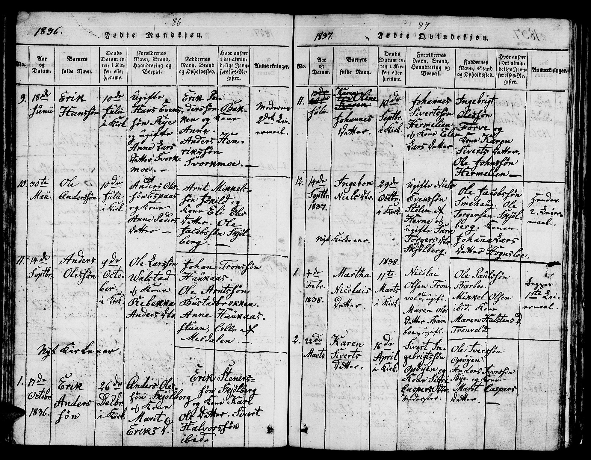 Ministerialprotokoller, klokkerbøker og fødselsregistre - Sør-Trøndelag, SAT/A-1456/671/L0842: Klokkerbok nr. 671C01, 1816-1867, s. 86-87