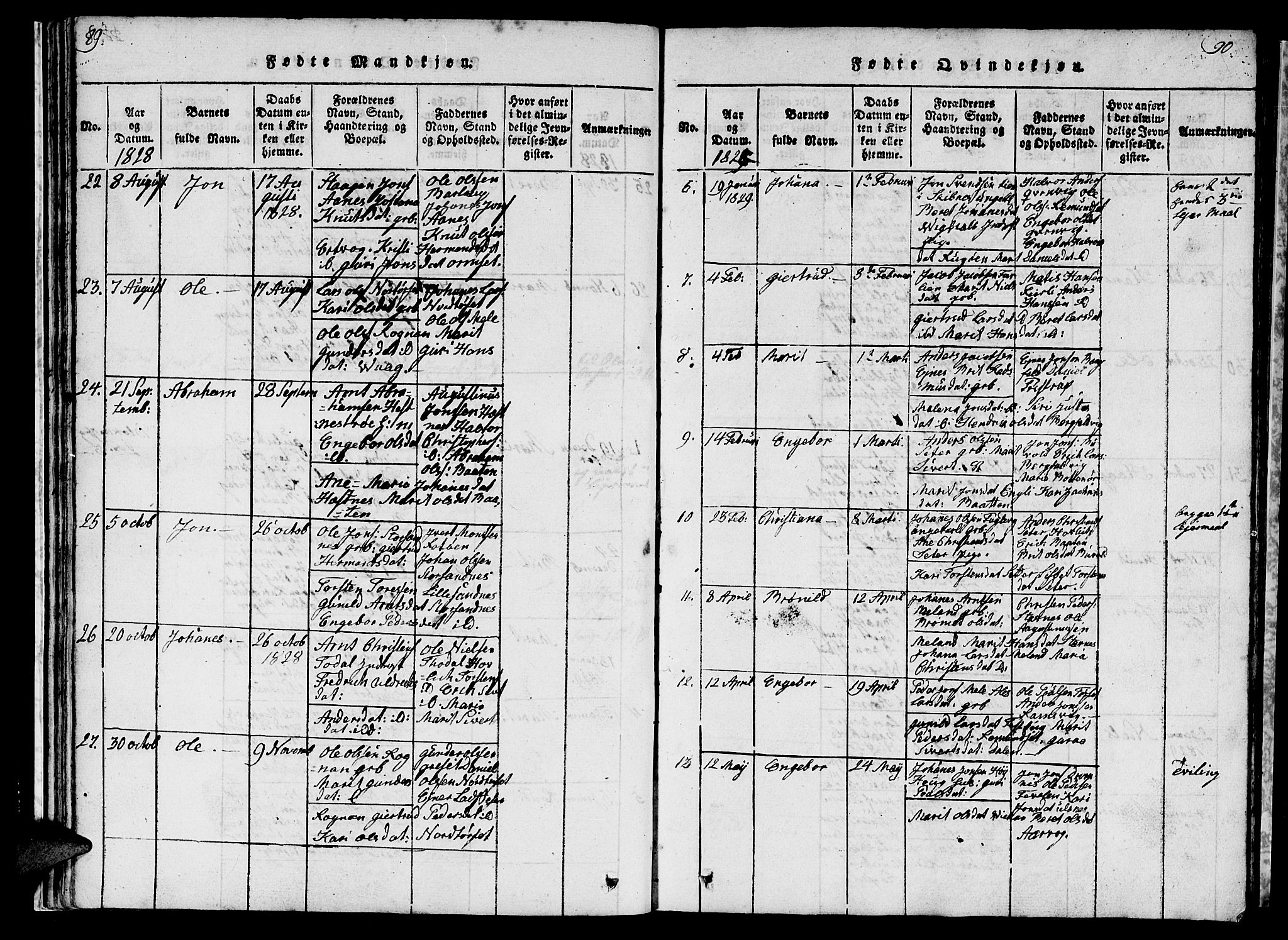 Ministerialprotokoller, klokkerbøker og fødselsregistre - Møre og Romsdal, AV/SAT-A-1454/578/L0908: Klokkerbok nr. 578C01, 1819-1837, s. 89-90