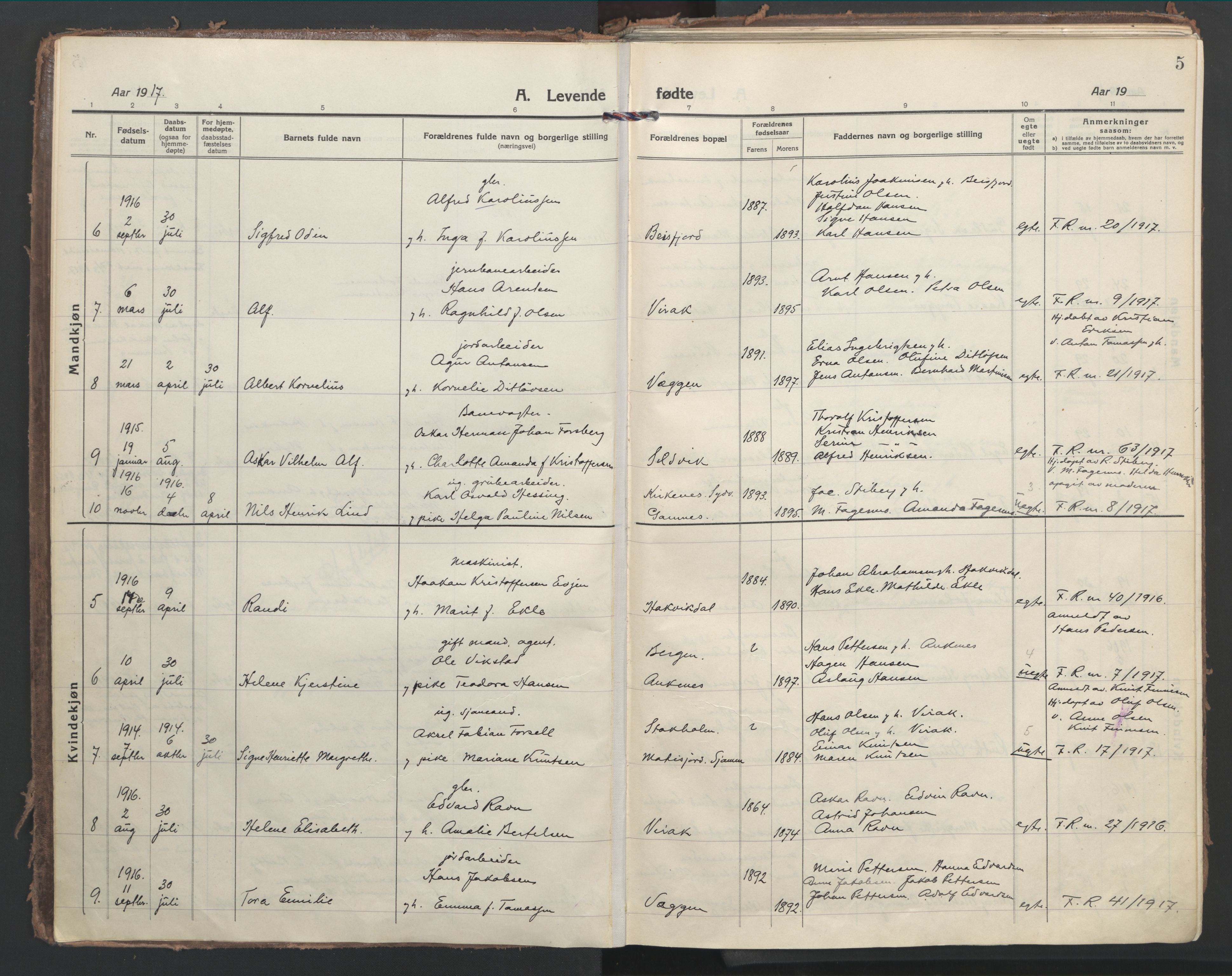 Ministerialprotokoller, klokkerbøker og fødselsregistre - Nordland, AV/SAT-A-1459/866/L0945: Ministerialbok nr. 866A08, 1917-1935, s. 5