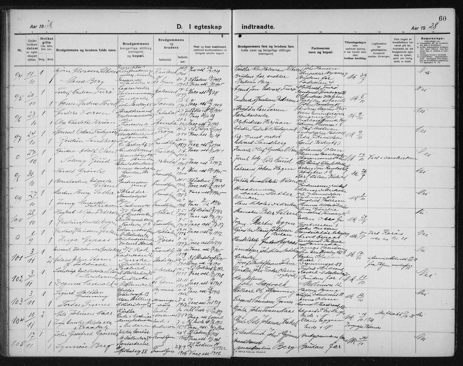 Ministerialprotokoller, klokkerbøker og fødselsregistre - Sør-Trøndelag, AV/SAT-A-1456/605/L0260: Klokkerbok nr. 605C07, 1922-1942, s. 60