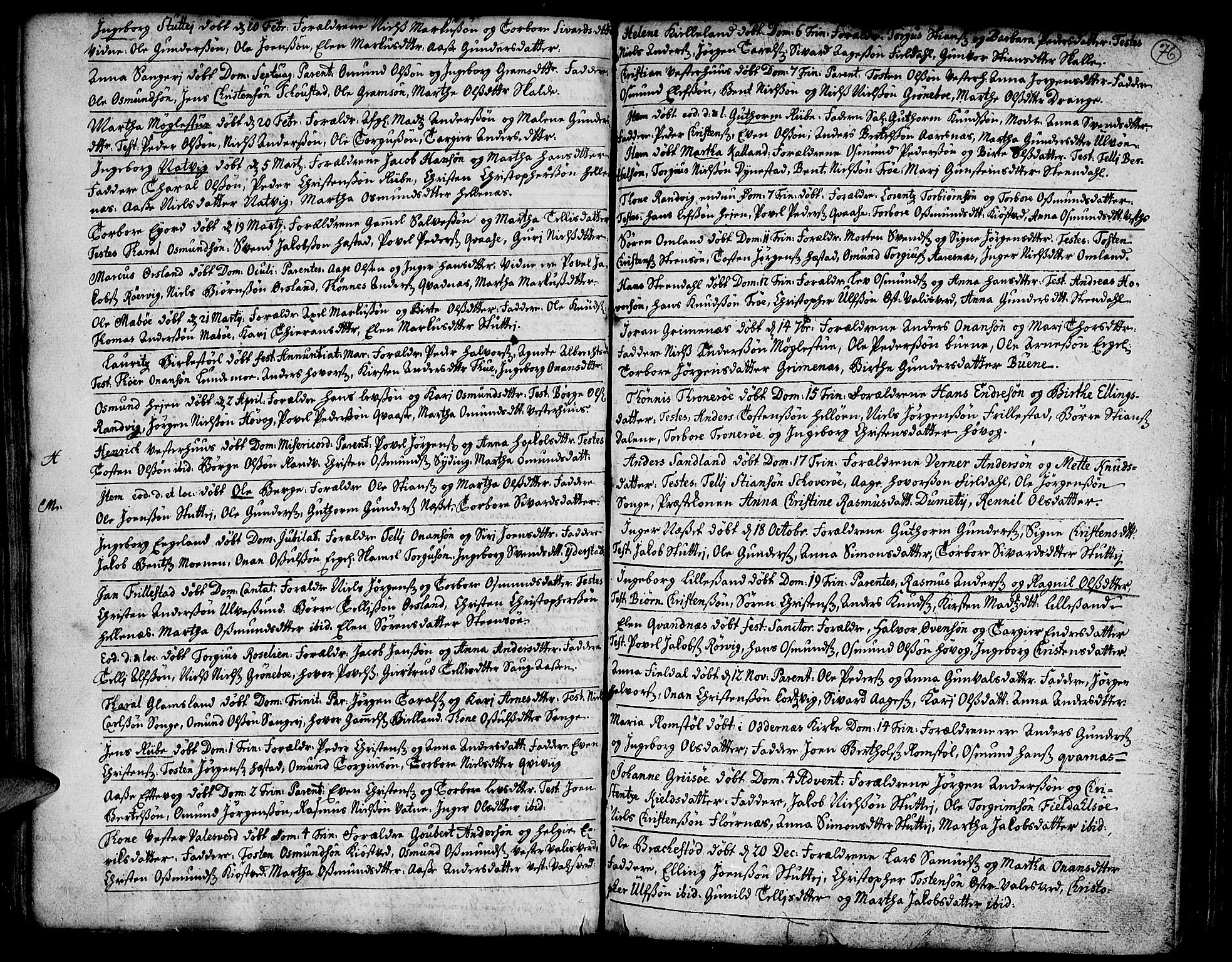 Vestre Moland sokneprestkontor, SAK/1111-0046/F/Fa/Fab/L0001: Ministerialbok nr. A 1, 1687-1760, s. 76