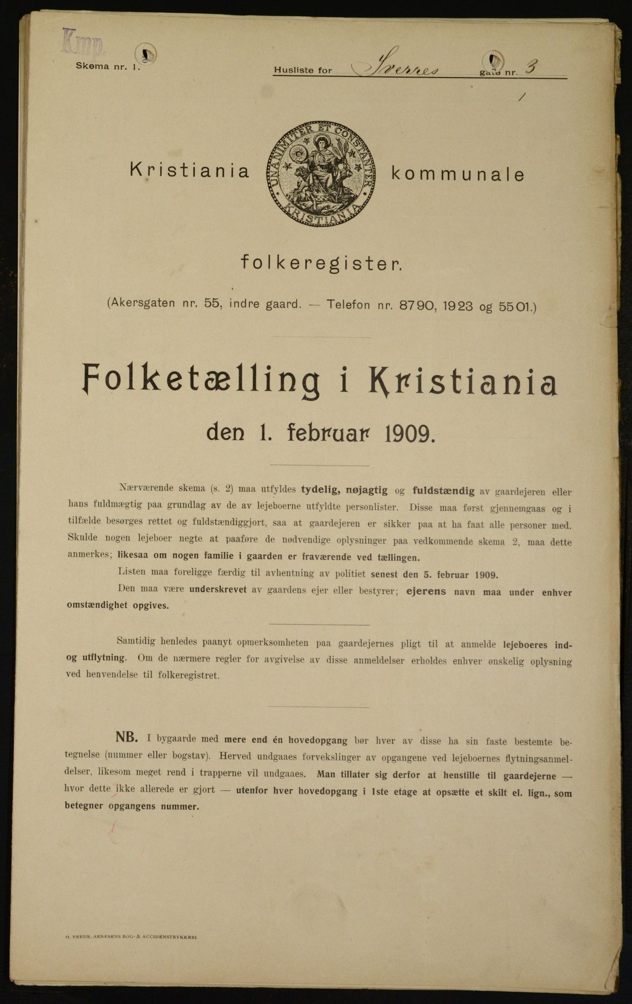 OBA, Kommunal folketelling 1.2.1909 for Kristiania kjøpstad, 1909, s. 95853